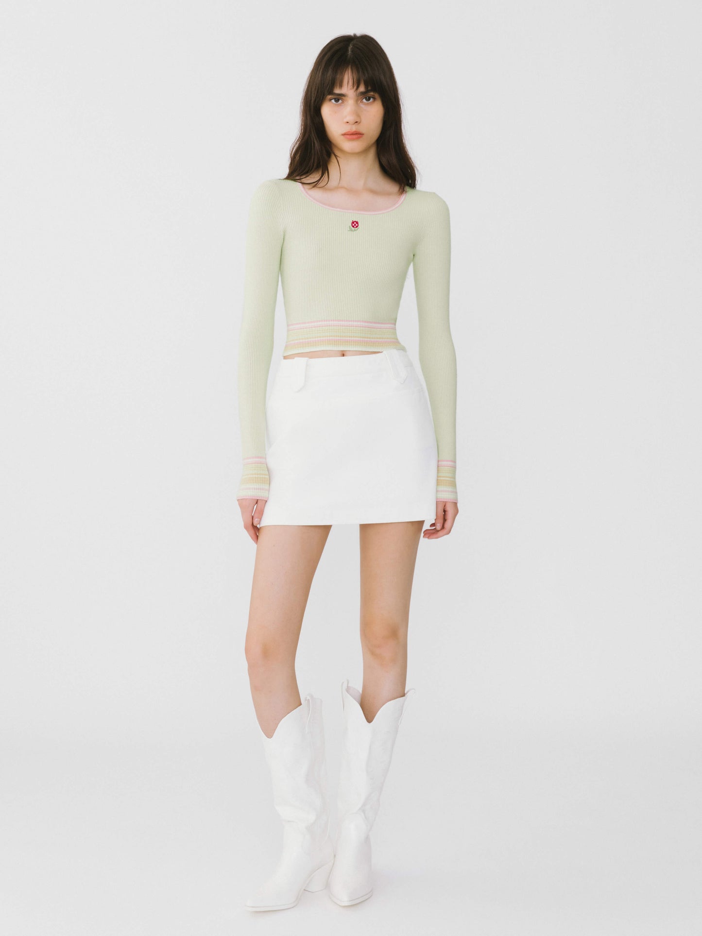 Boat Neck Long Sleeve Knit Top