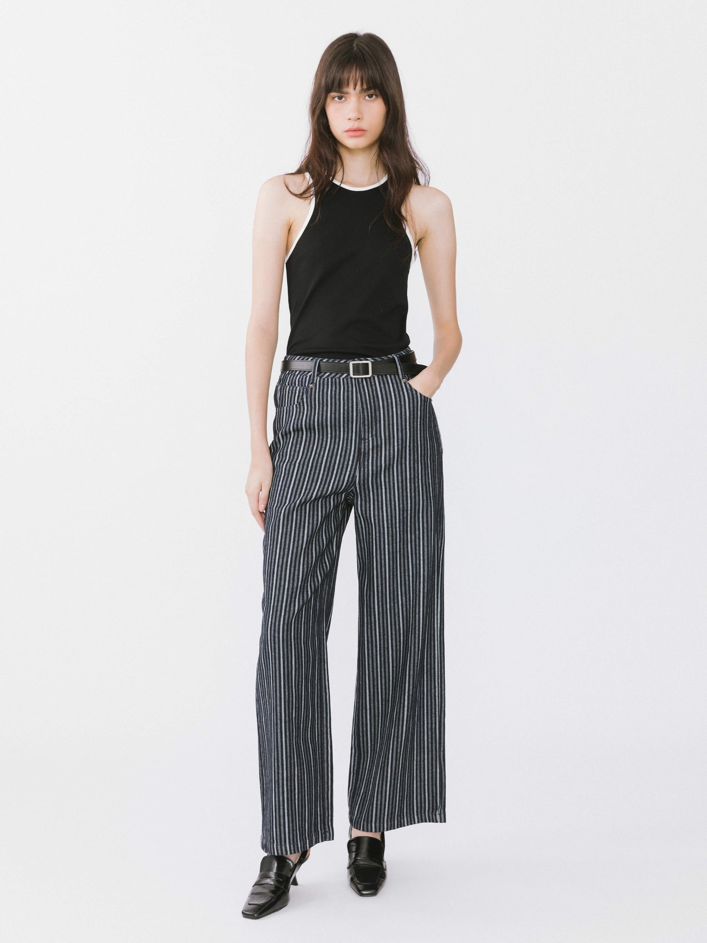 Pinstriped Wide Leg Cropped Jeans