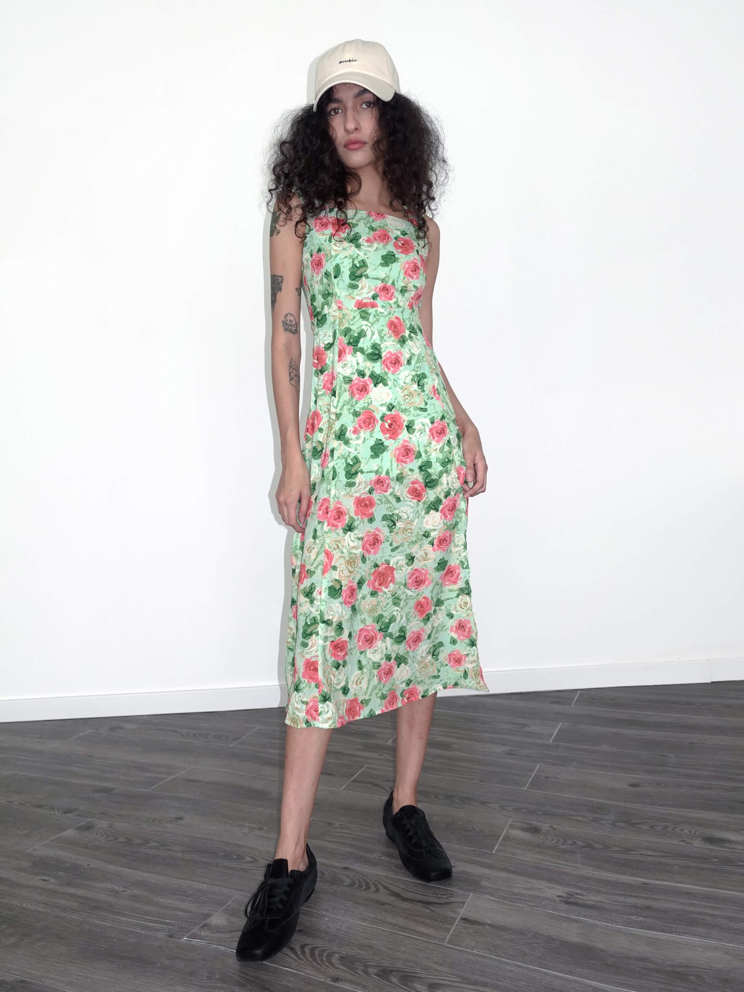 Rose Print Sleeveless Slit Dress