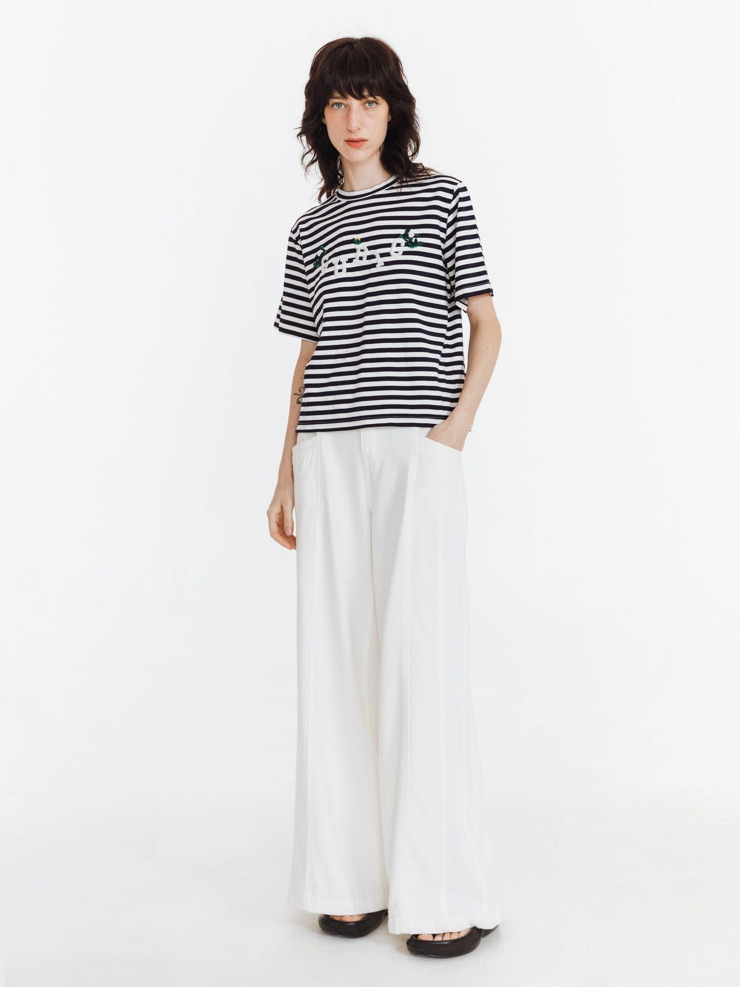 3D Embroidered Striped Casual T-shirt