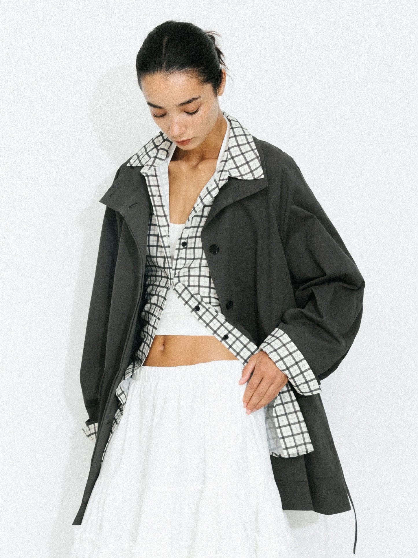 100% Cotton Stand Collar Mid-Length Tie-Waist Trench Coat
