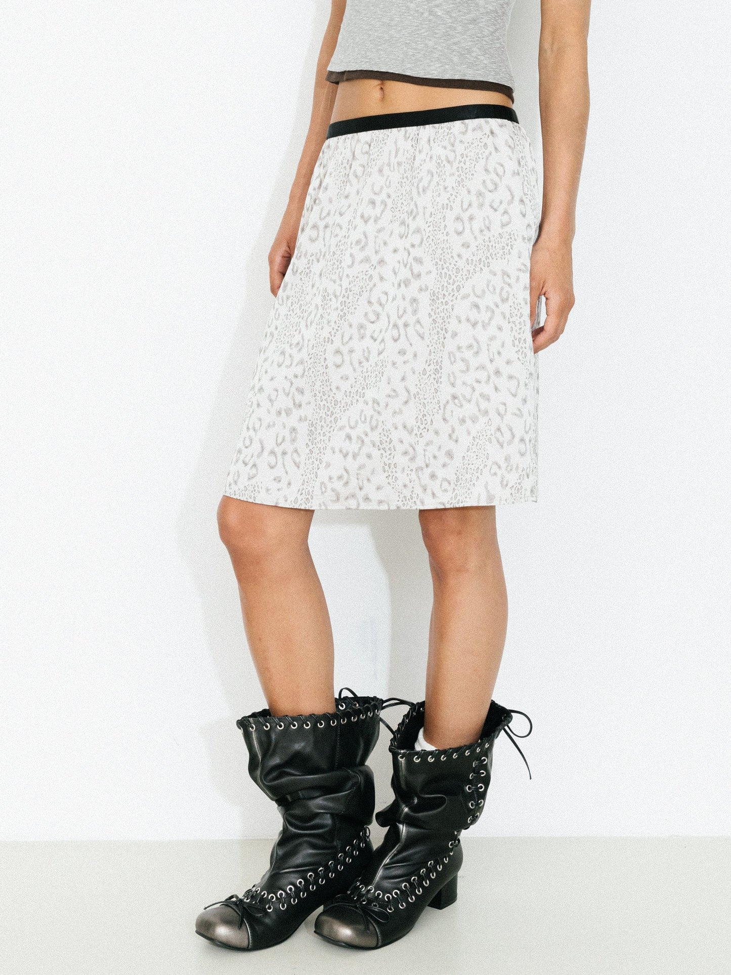 Leopard Print Straight Midi Skirt
