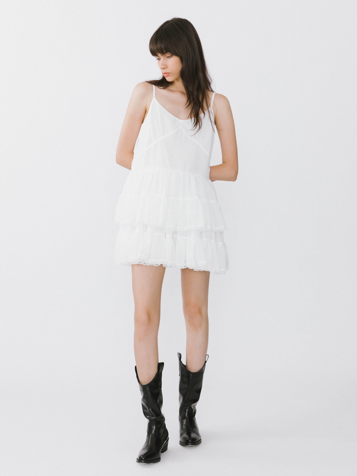 White Lace Tiered Short Dress