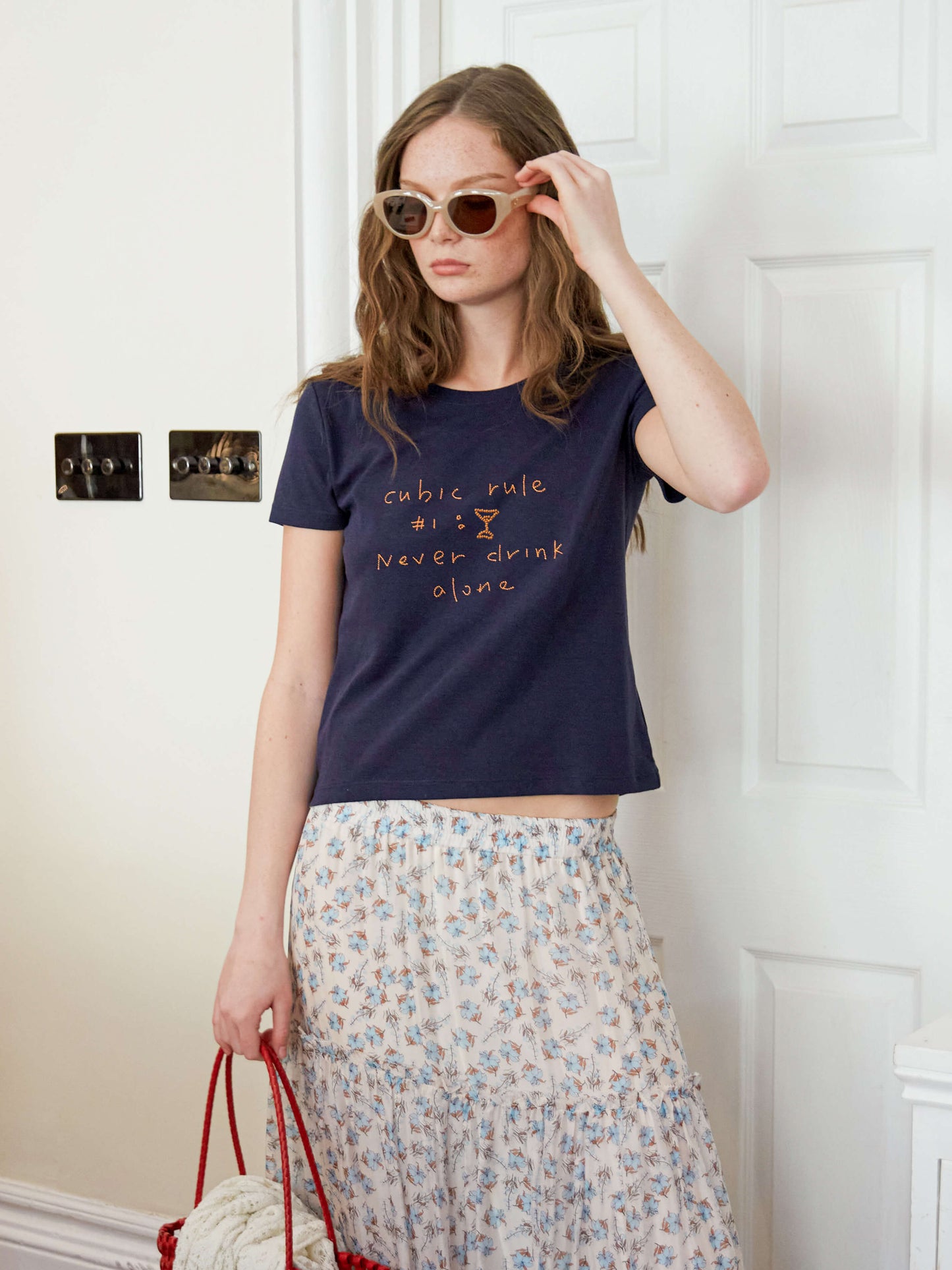 Cropped Letter Embroidered T-shirt