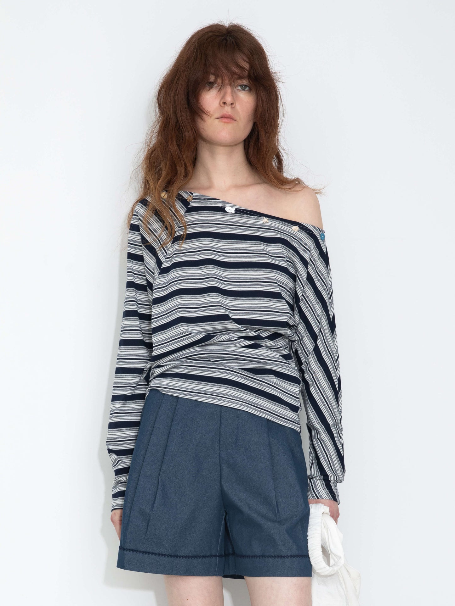 Off-Shoulder Striped Long-Sleeve Tee