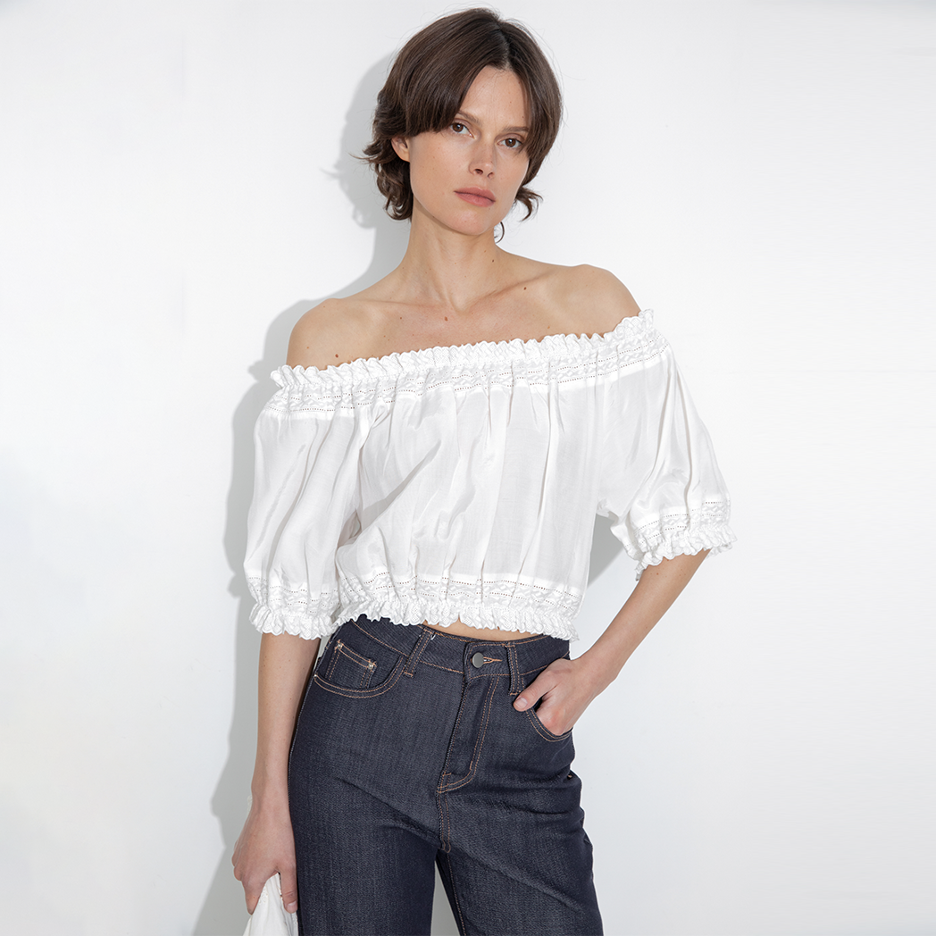 Off-Shoulder Cropped Top with Cut-Out Panels