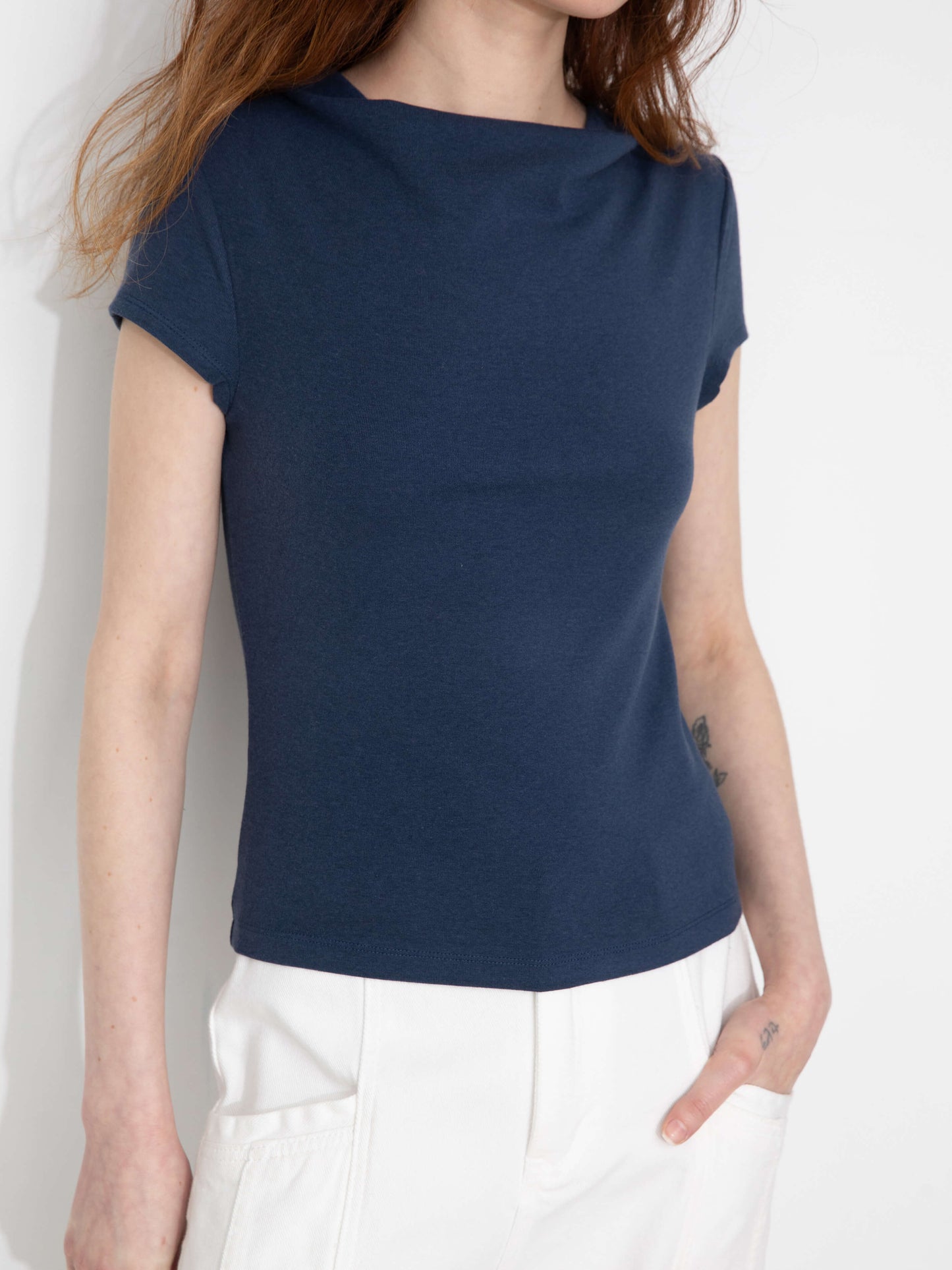C BY CUBIC Draped Neck Short-Sleeve T-Shirt
