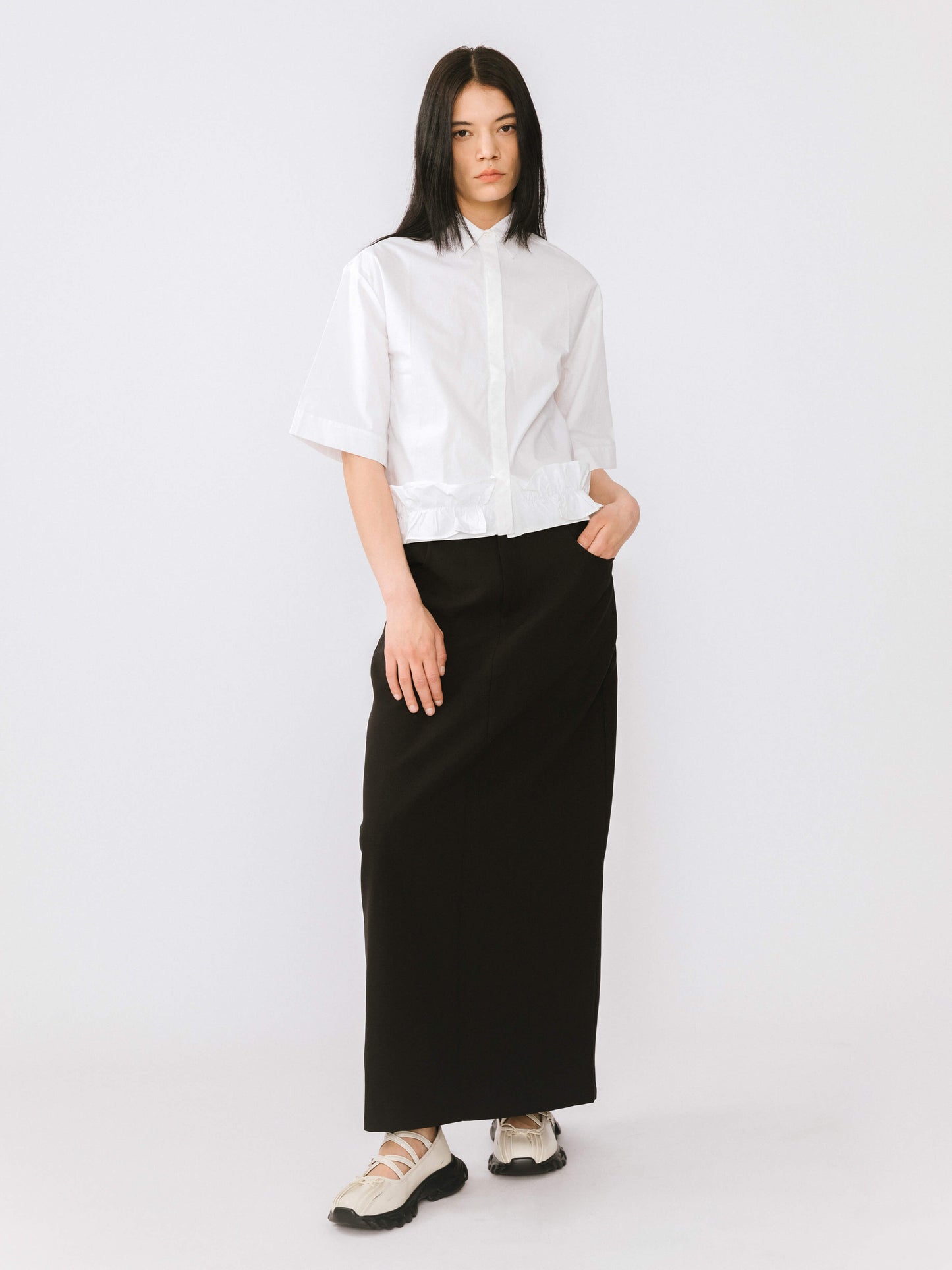 Half Sleeve Shirt with Ruffled Hem