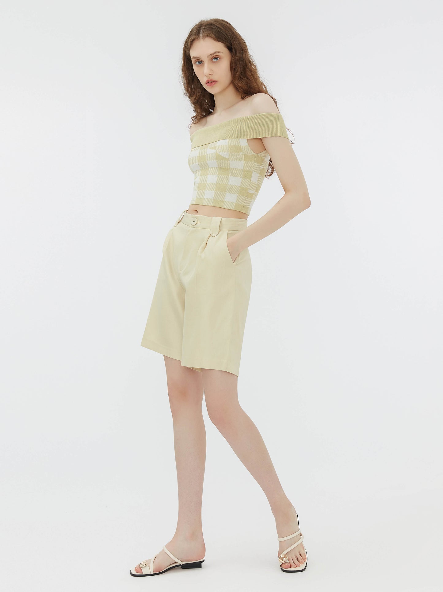 Light Yellow Tailored Bermuda Shorts