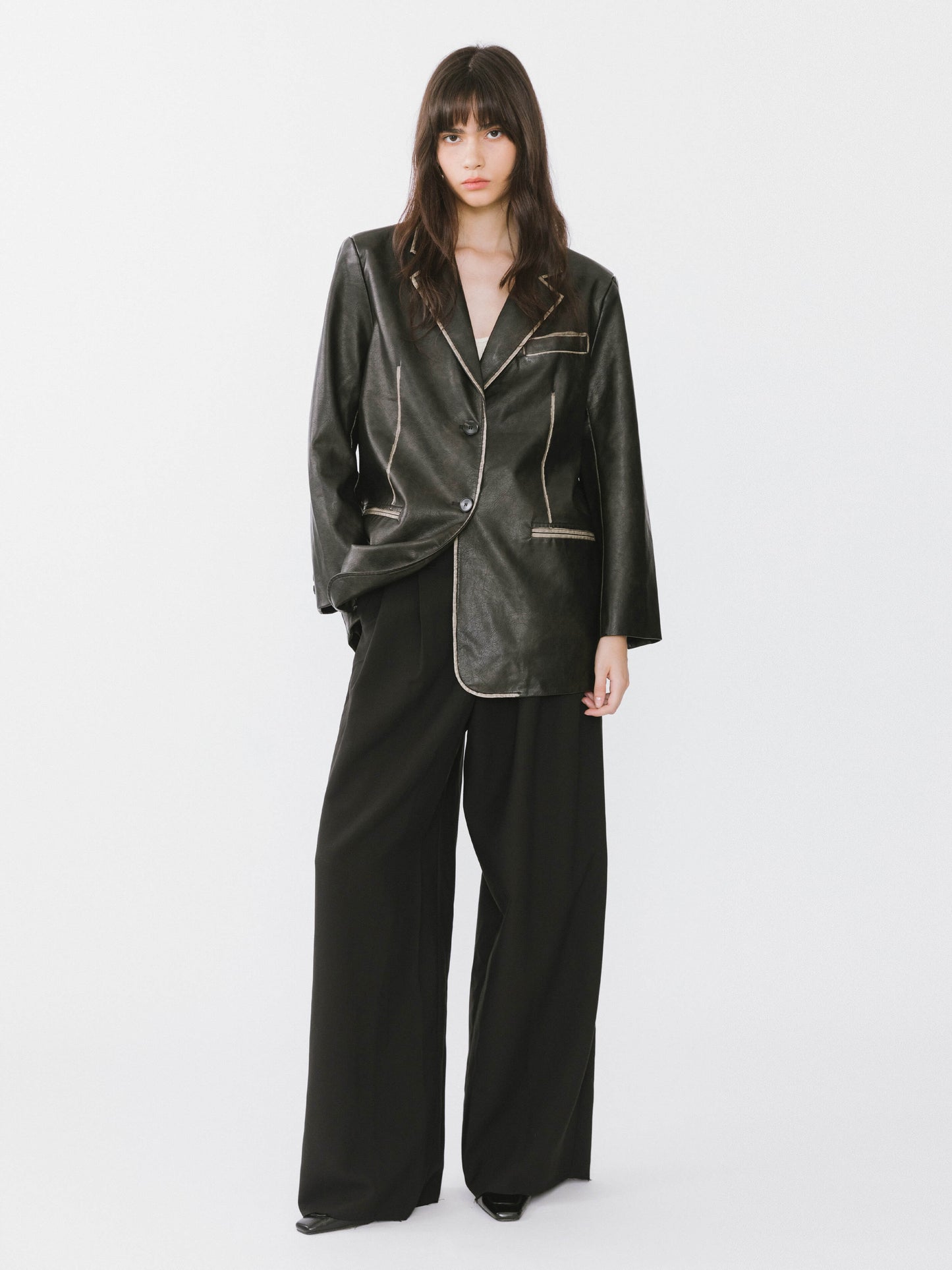 Black Faux Leather Tailored Suit