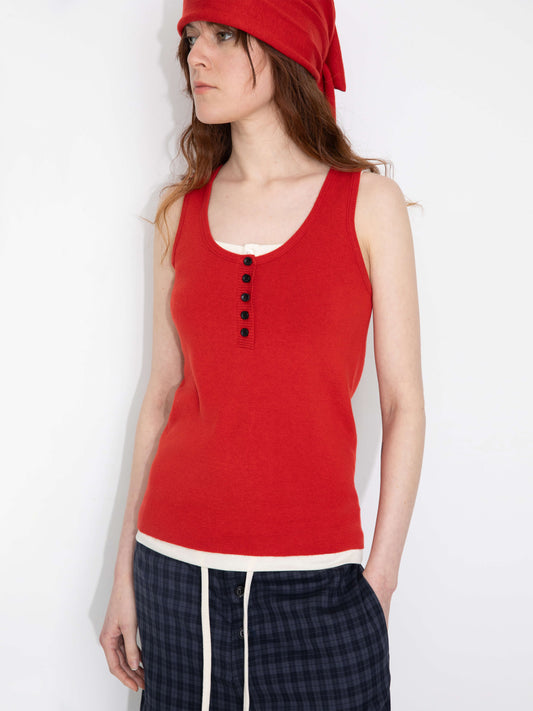 Slim-Fit Knit Henley Vest with Neck Tie