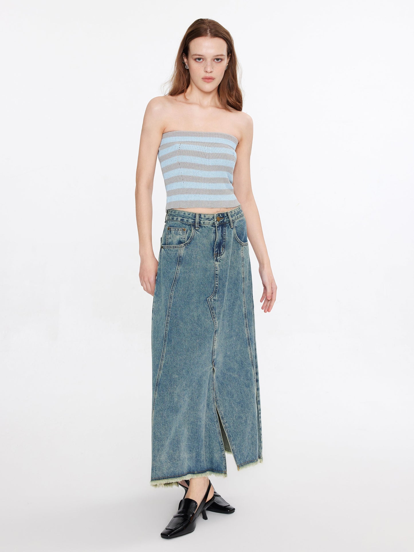 Strapless Striped Knit Top