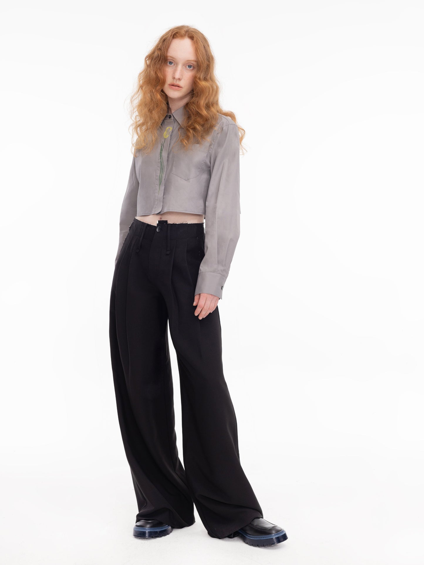 Flower Design Cropped Shirt
