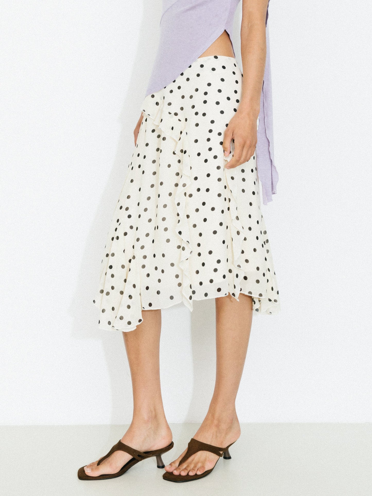 Polka Dot Ruffled Asymmetrical Hem Skirt