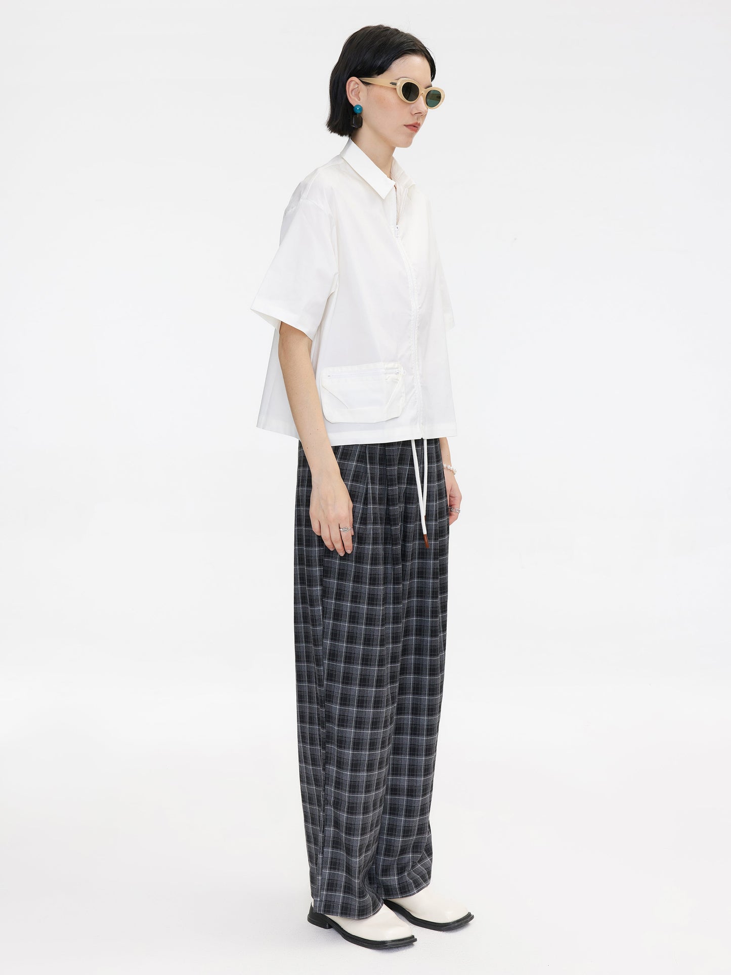 White Short Sleeve Cropped Shirt