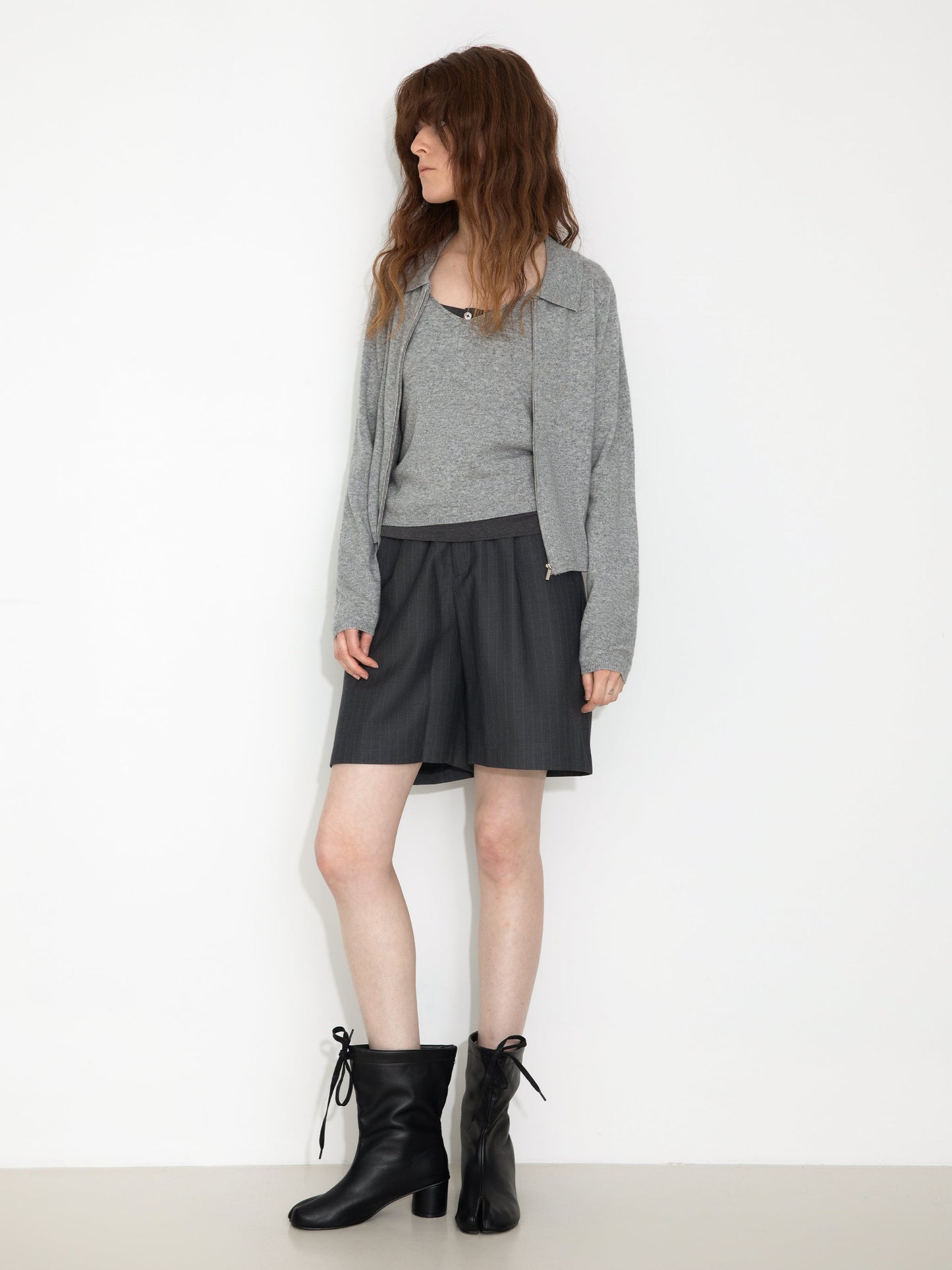 Zip-Up Collared Cropped Knit Cardigan & Vest Set