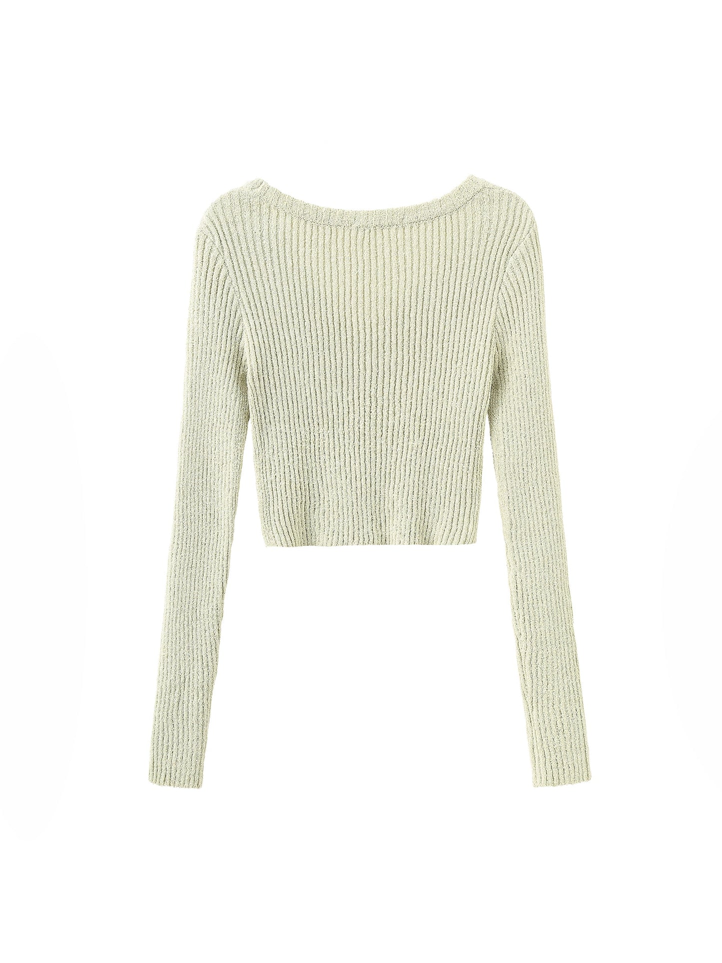 Cropped V-neck Rib Knit Cardigan