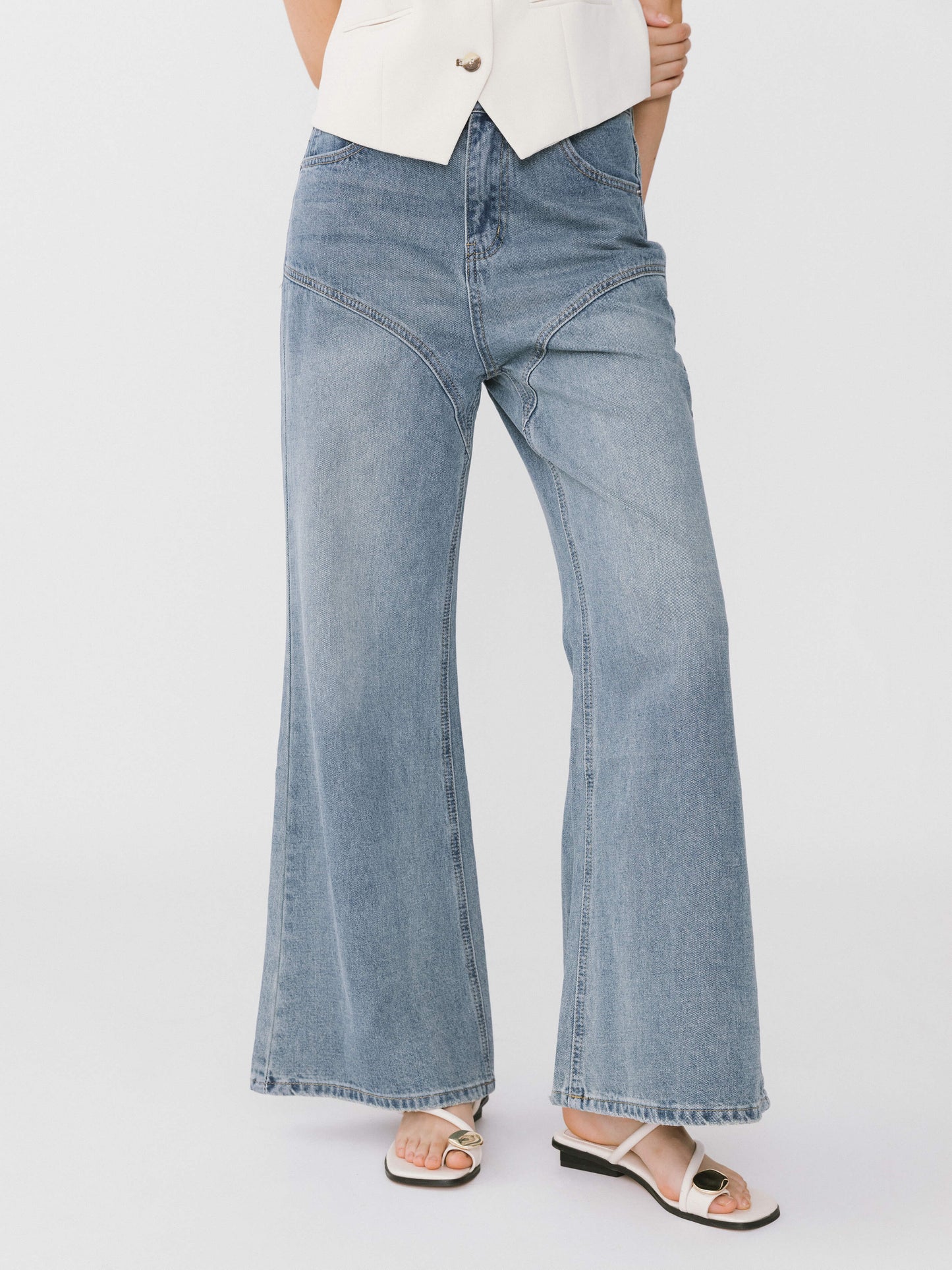 Wide Leg Curved Panel Jeans