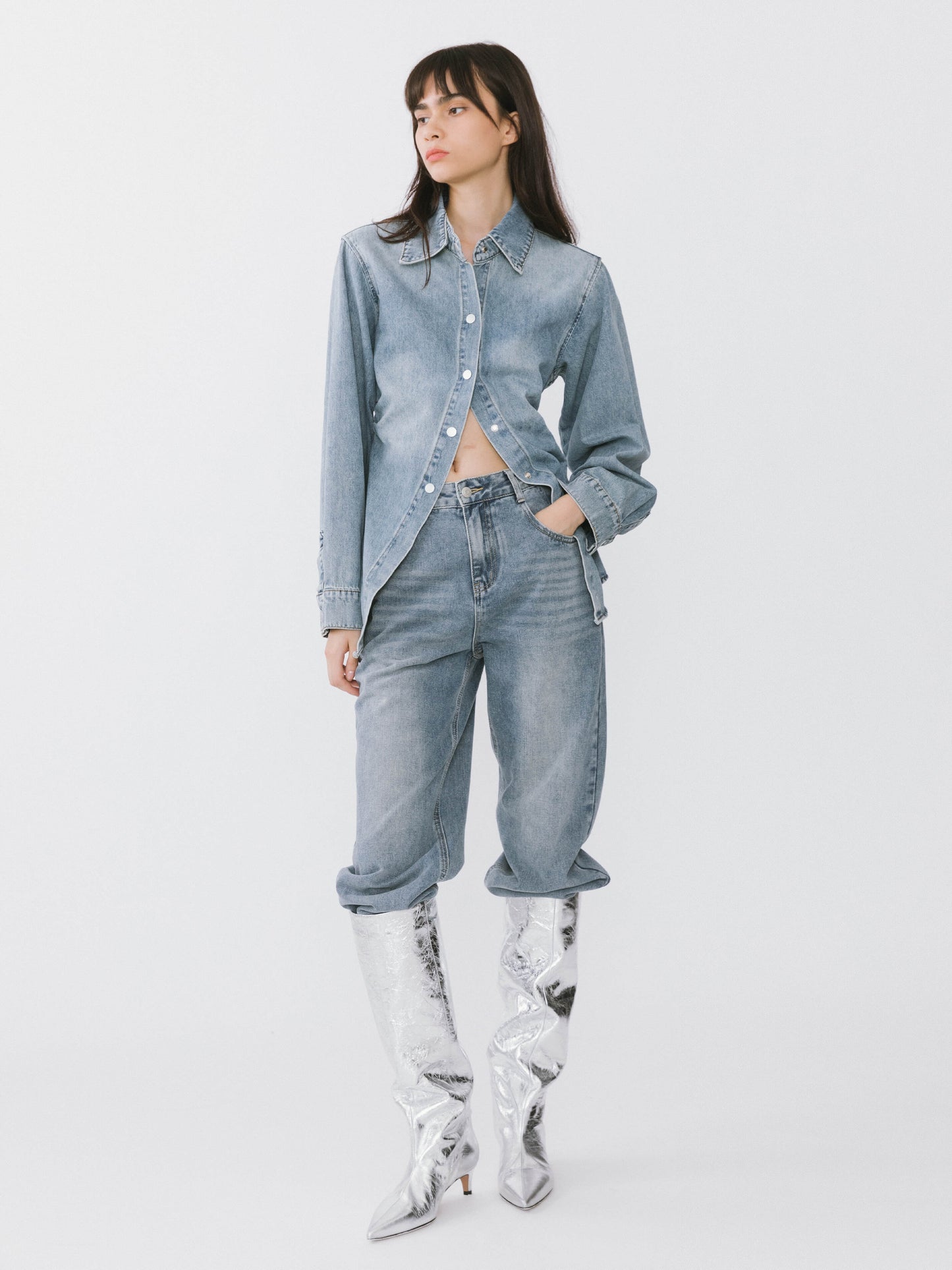 Blue Denim 100% Cotton Long Shirt