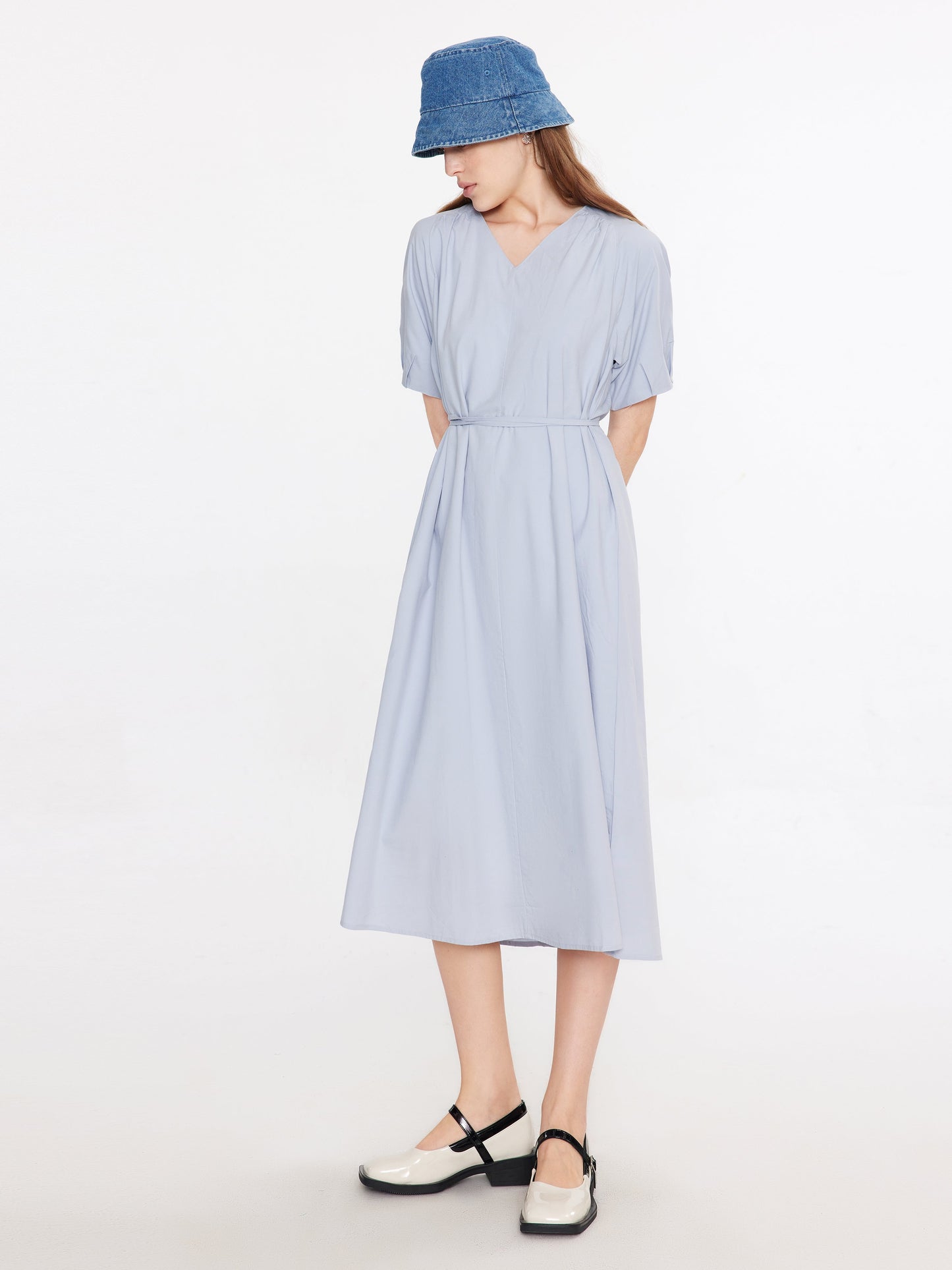V-Neck Back Cut Out Midi Dress