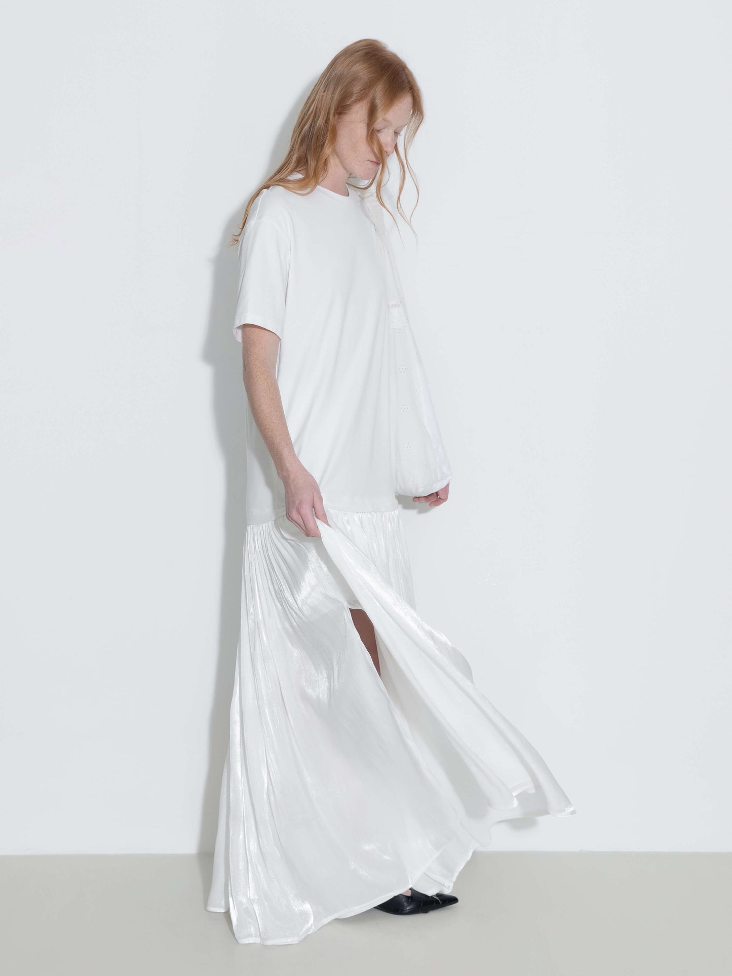 Oversized Round Neck Short Sleeve Pleated Dress