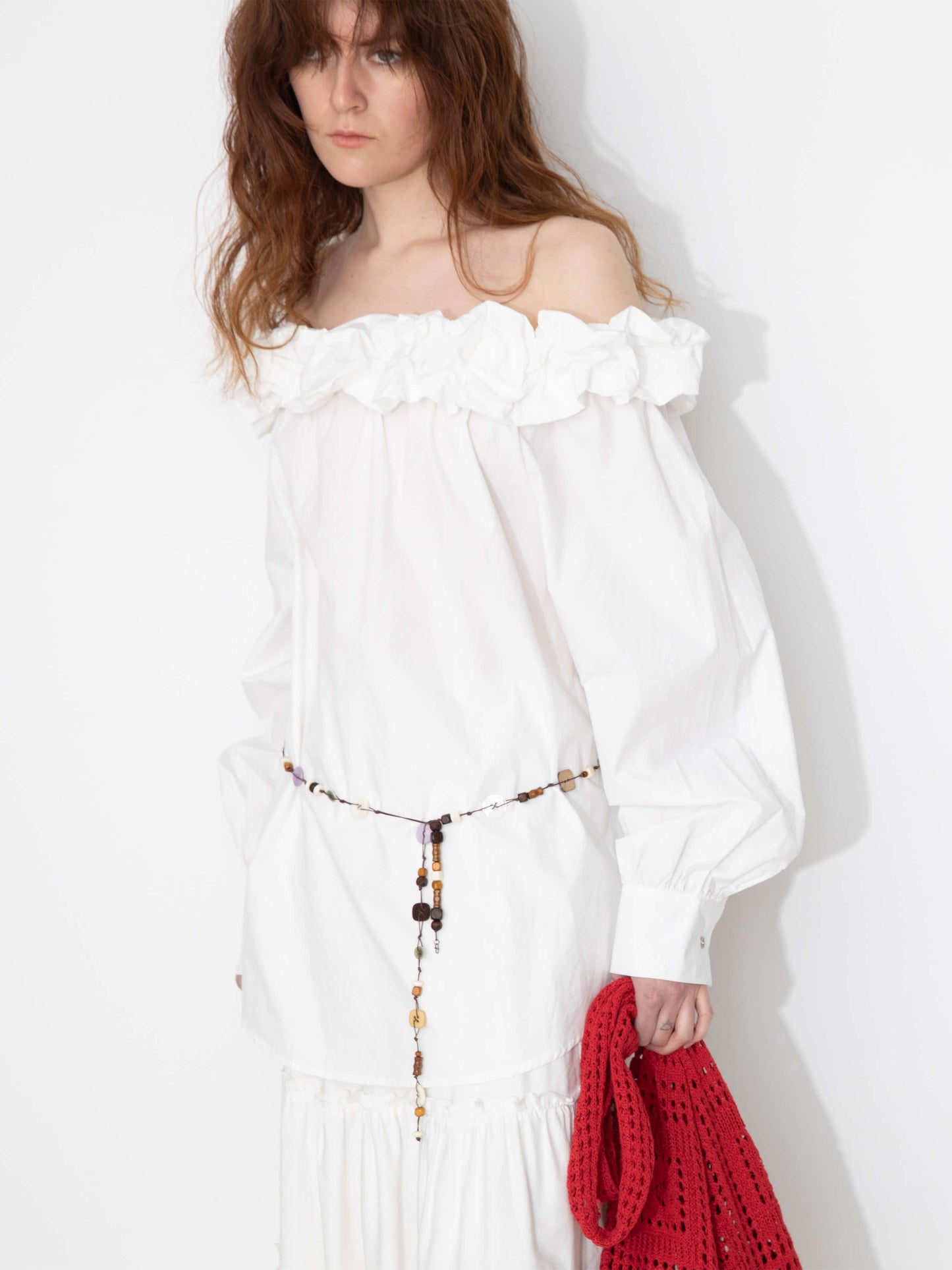 3D Ruffle Collar Long Sleeve Cotton Blouse