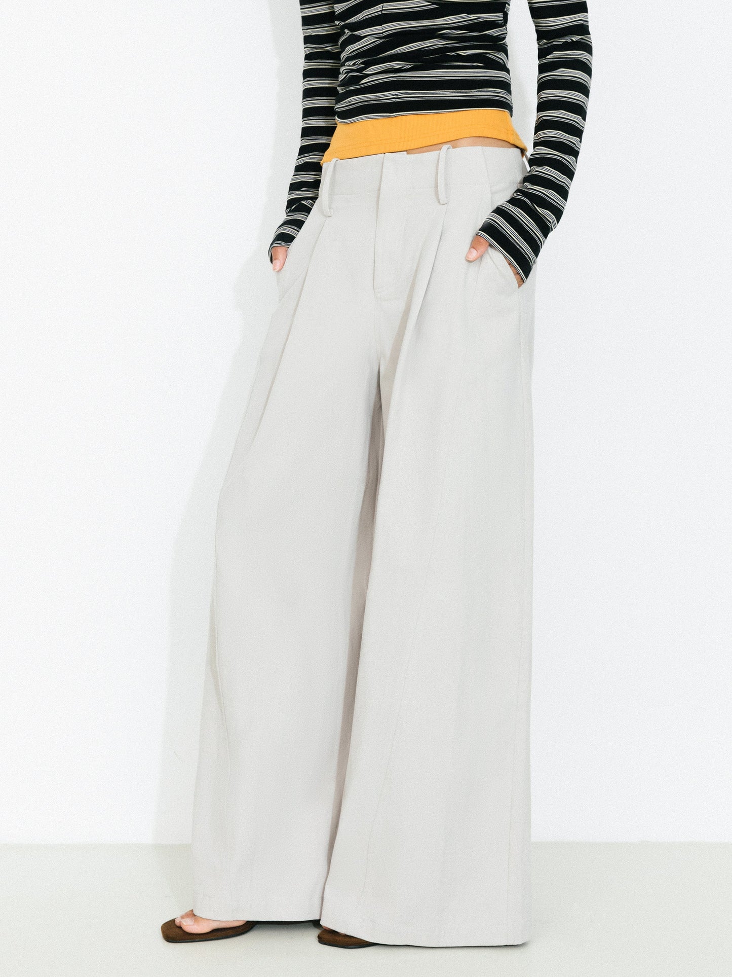 100% Cotton High-Waisted Wide-Leg Casual Trousers