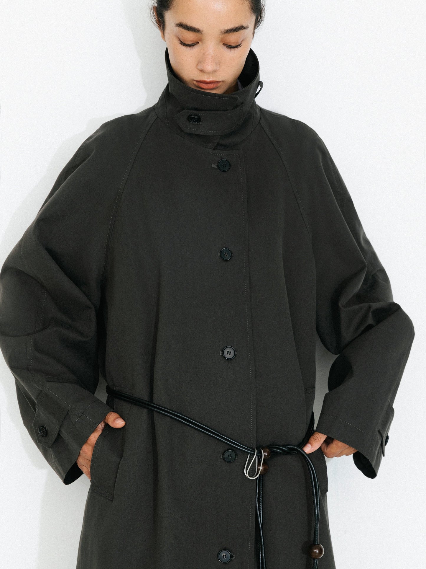 Stand Collar Longline Tie-Waist Trench Coat