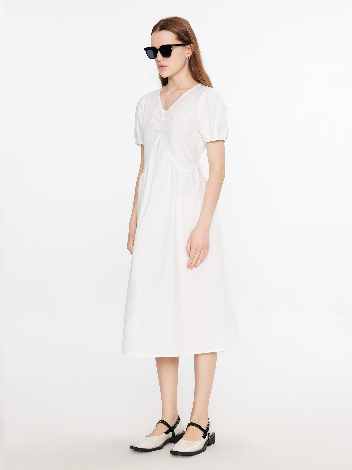 Puff Sleeve Cotton Midi Dress