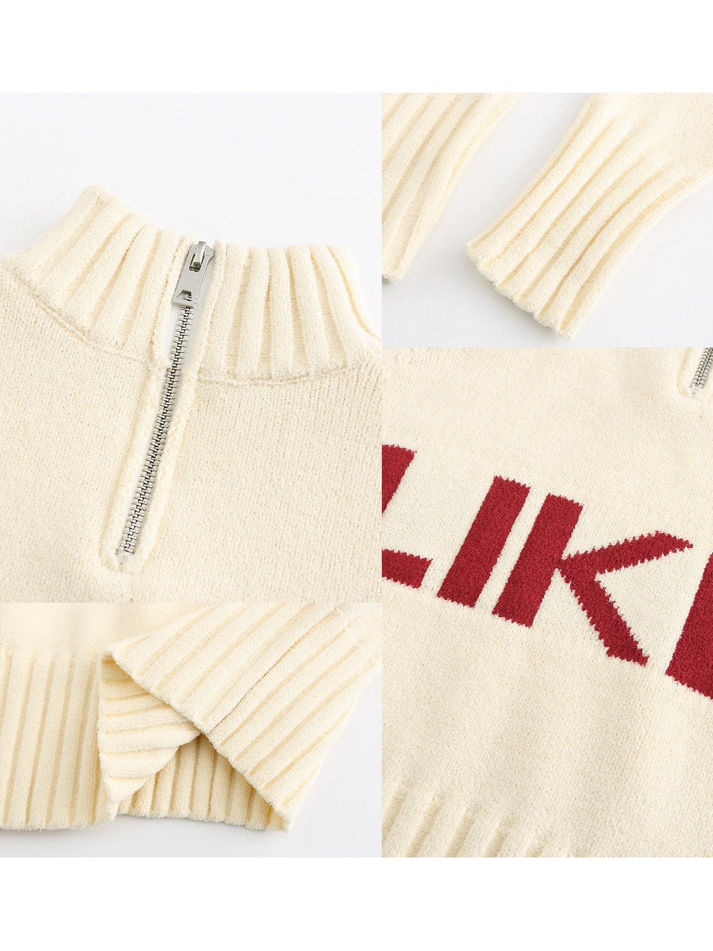 High Neck Zip Up Crop Knit Top