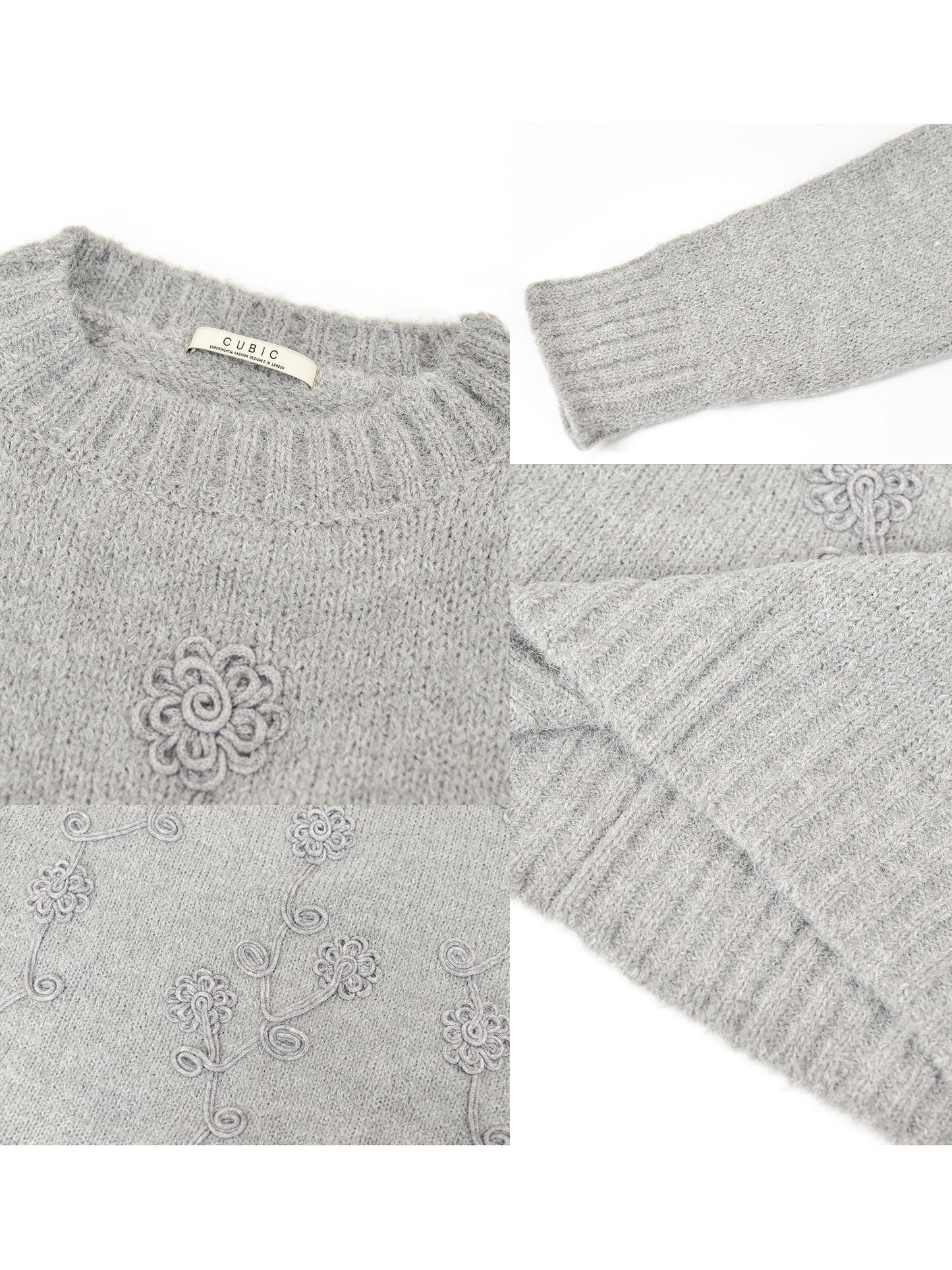 Floral Design Crew Knit Sweater
