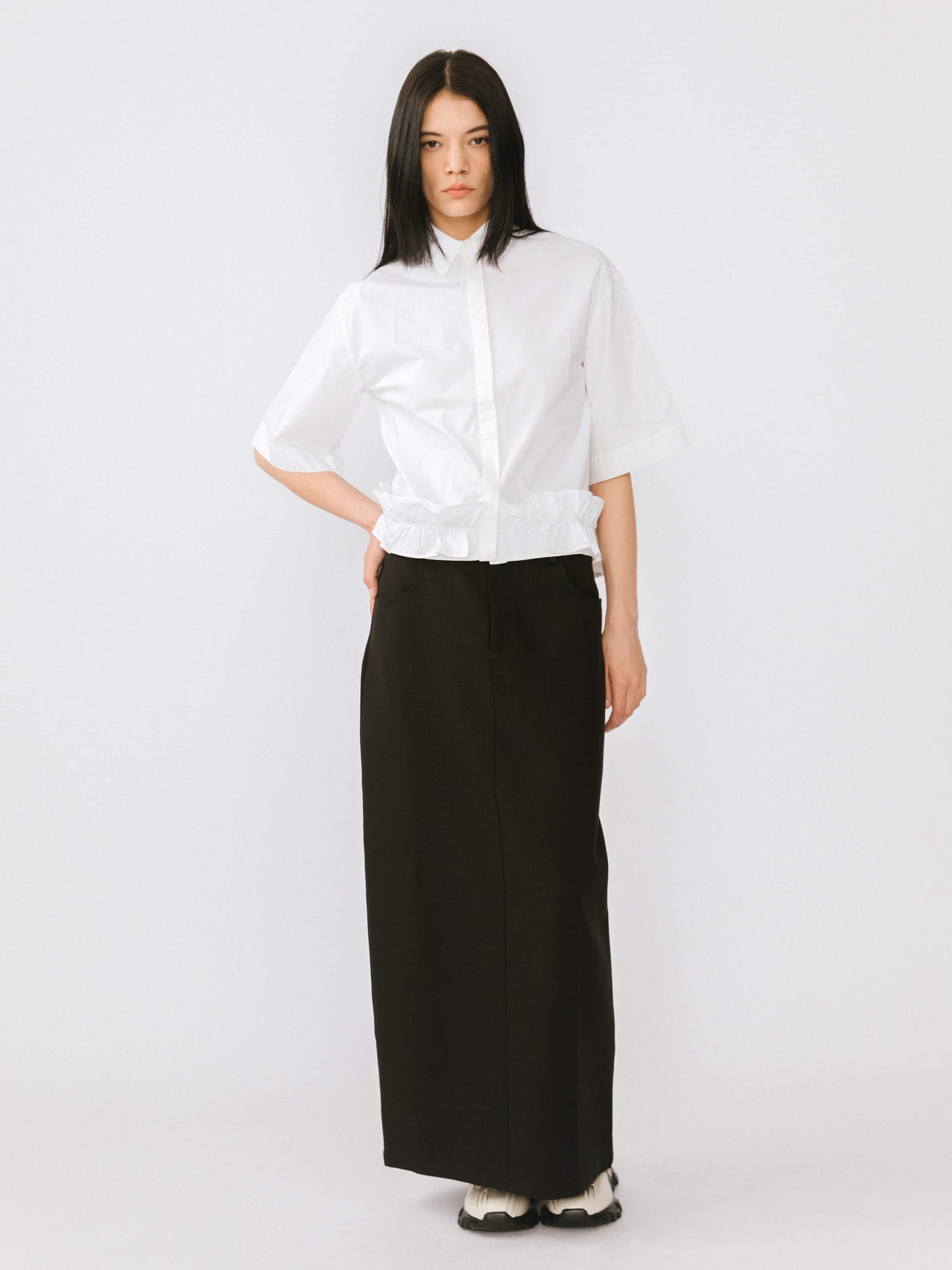 Half Sleeve Shirt with Ruffled Hem