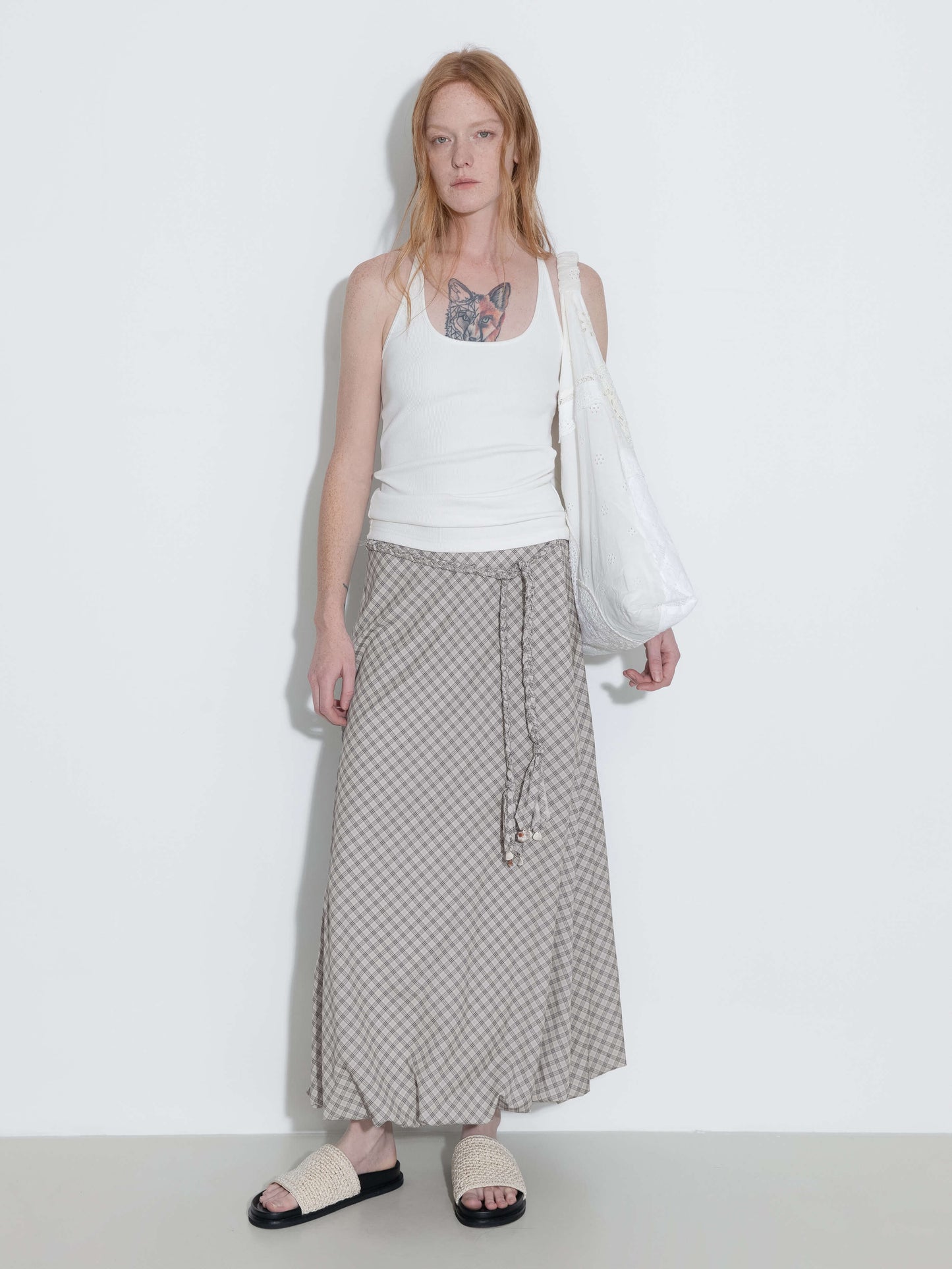 Plaid A-line Maxi Skirt with Belt