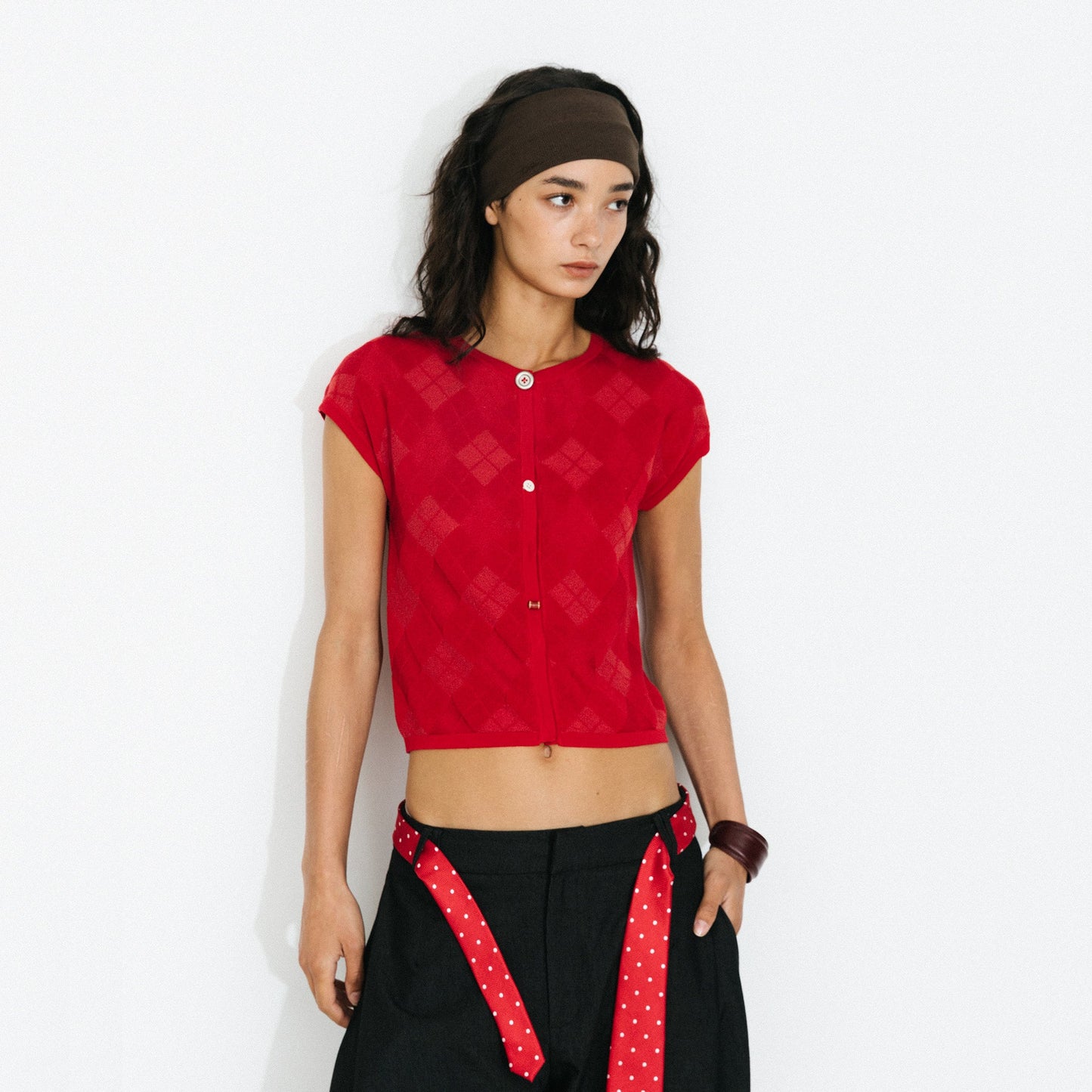 Cropped Knit Short-Sleeve Cardigan
