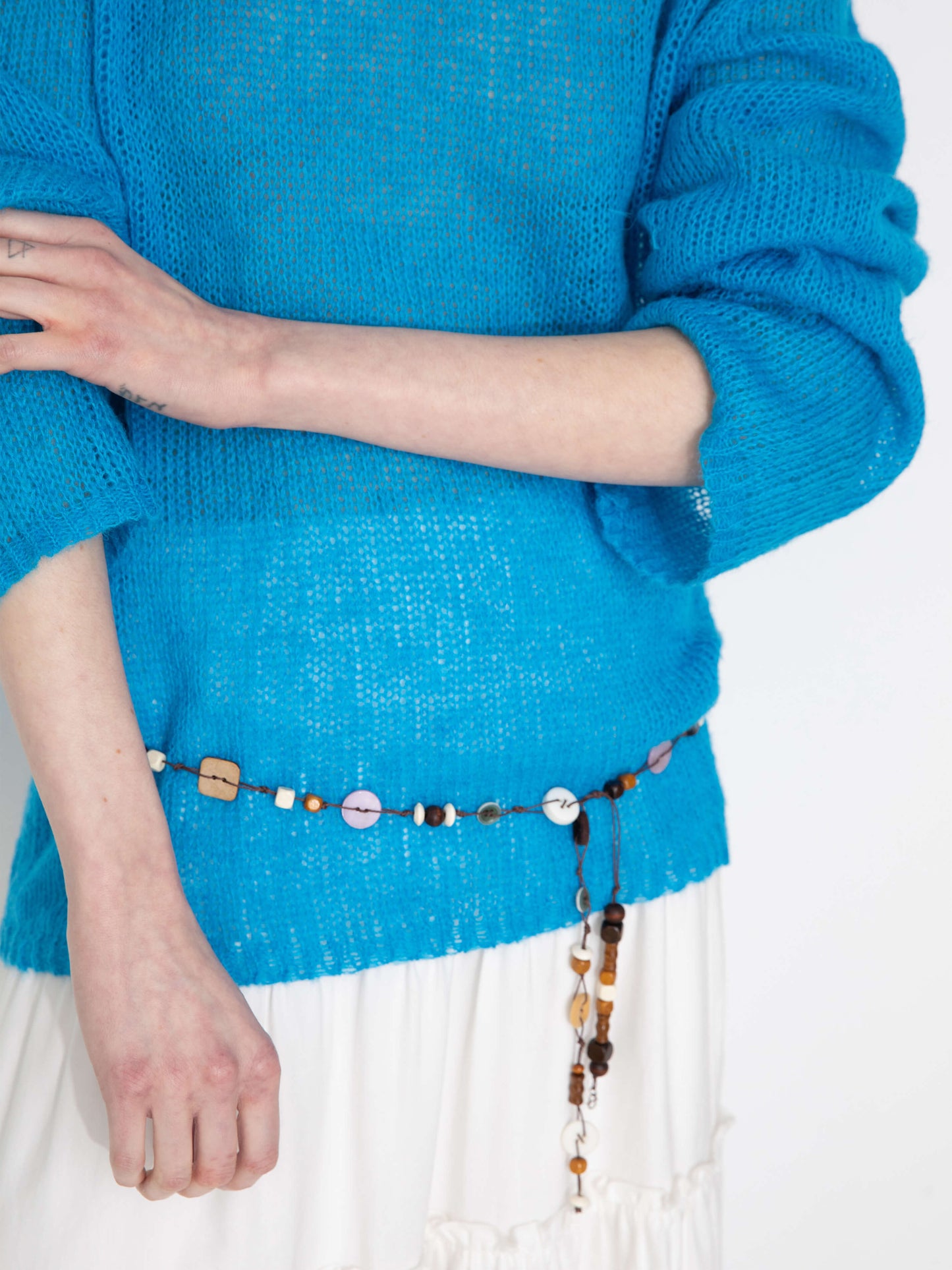 Blue Oversized Open-Knit Sweater