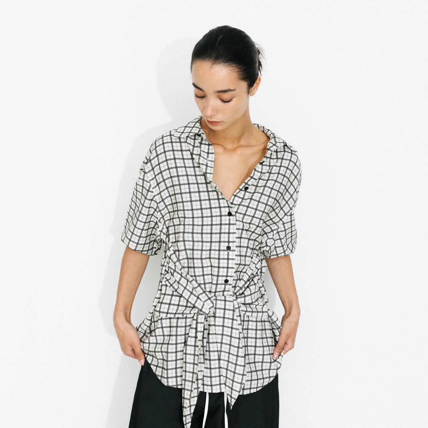 Oversized Checkered Shirt with Detachable Belt