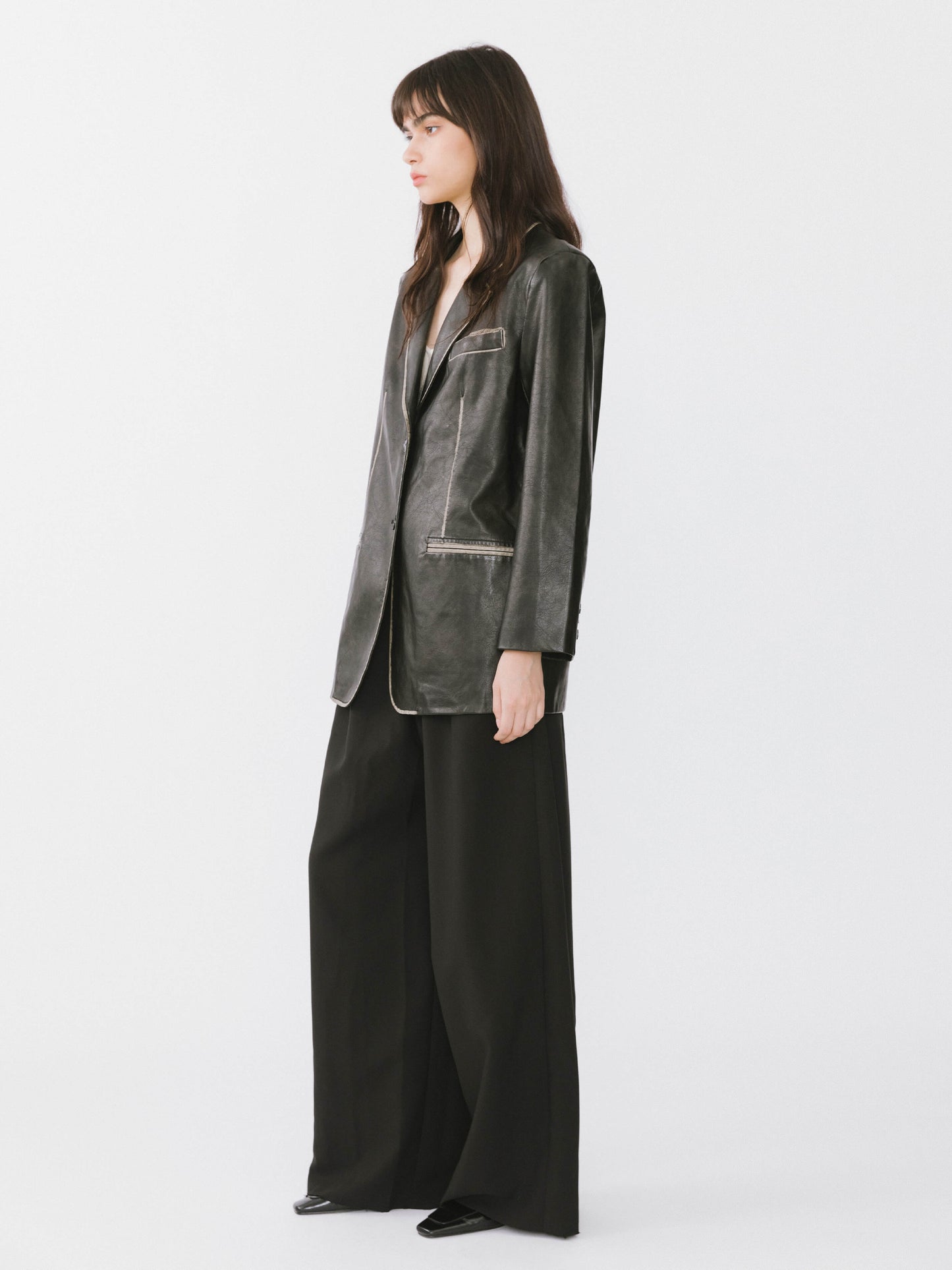 Black Faux Leather Tailored Suit