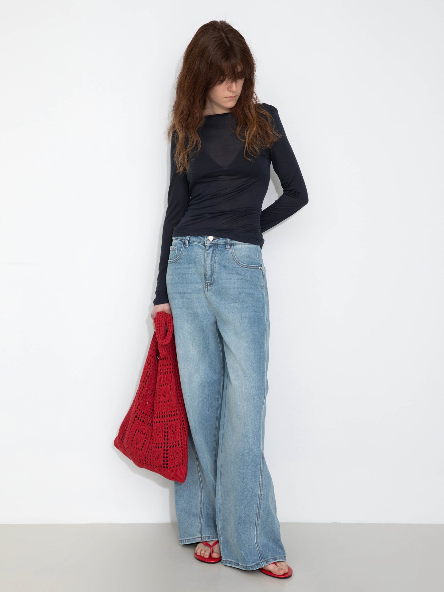High-Waisted Wide-Leg Straight Jeans