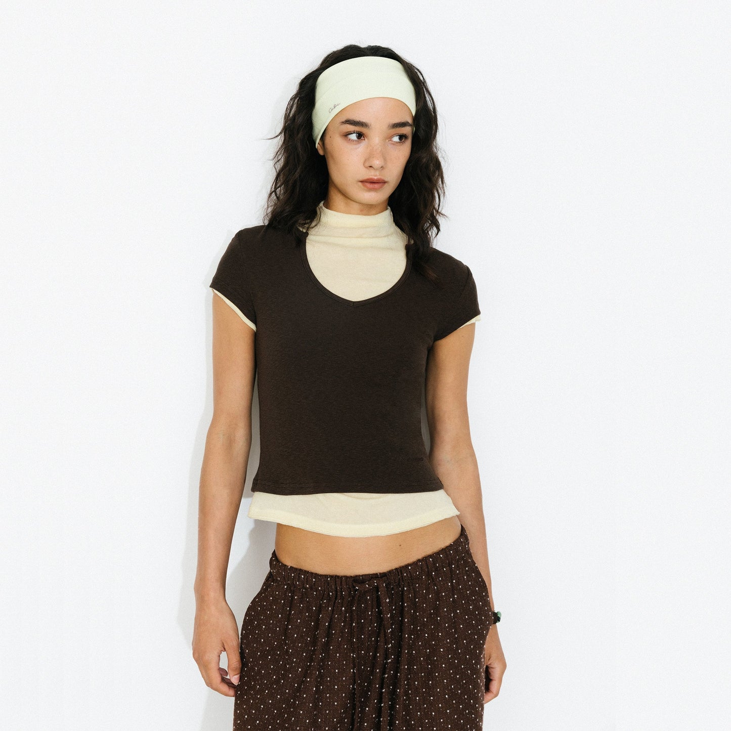 C by CUBIC Cropped Slim-Fit Sweetheart Neck T-Shirt