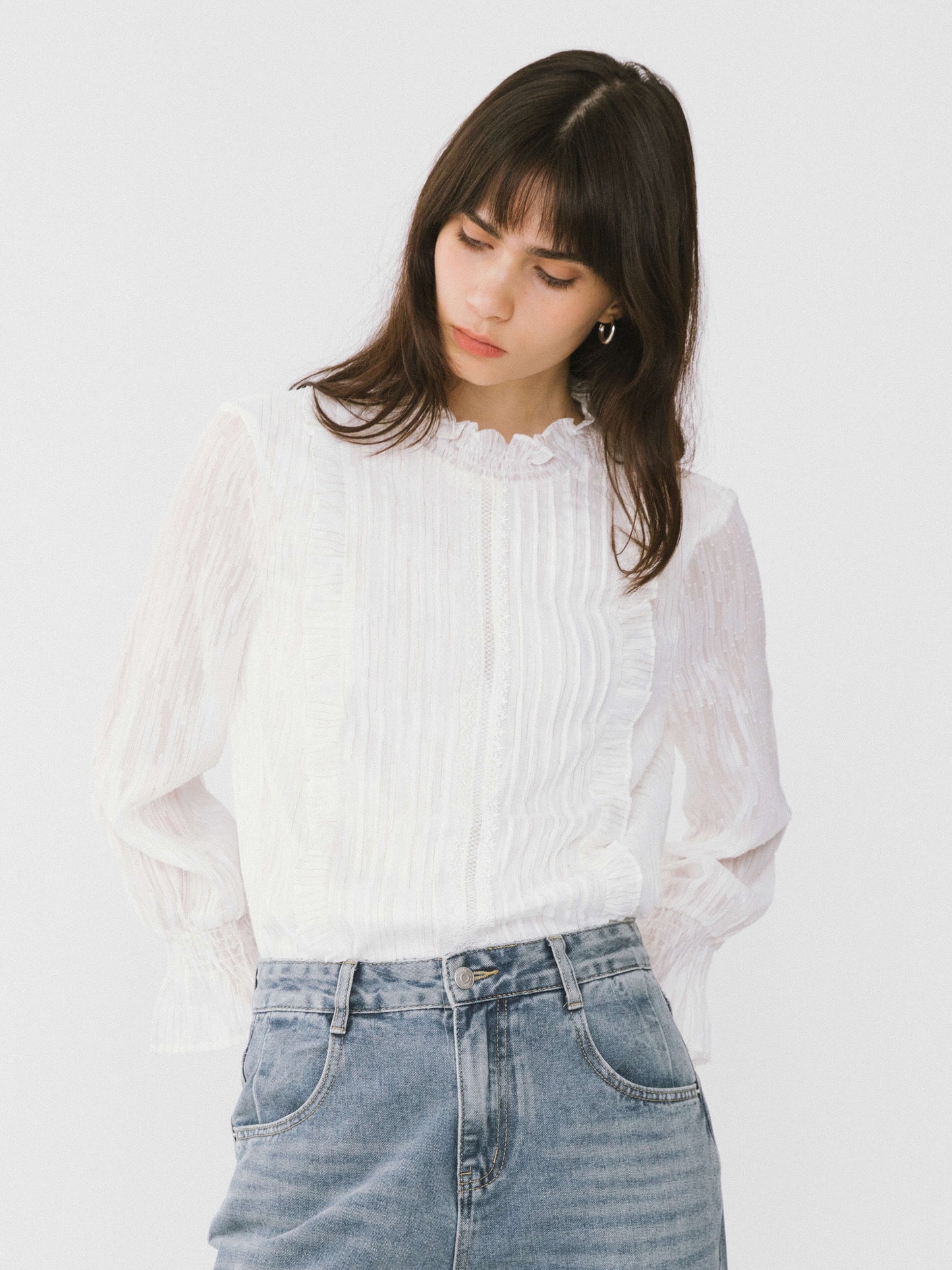 Stand Up Collar Ruffled Blouse