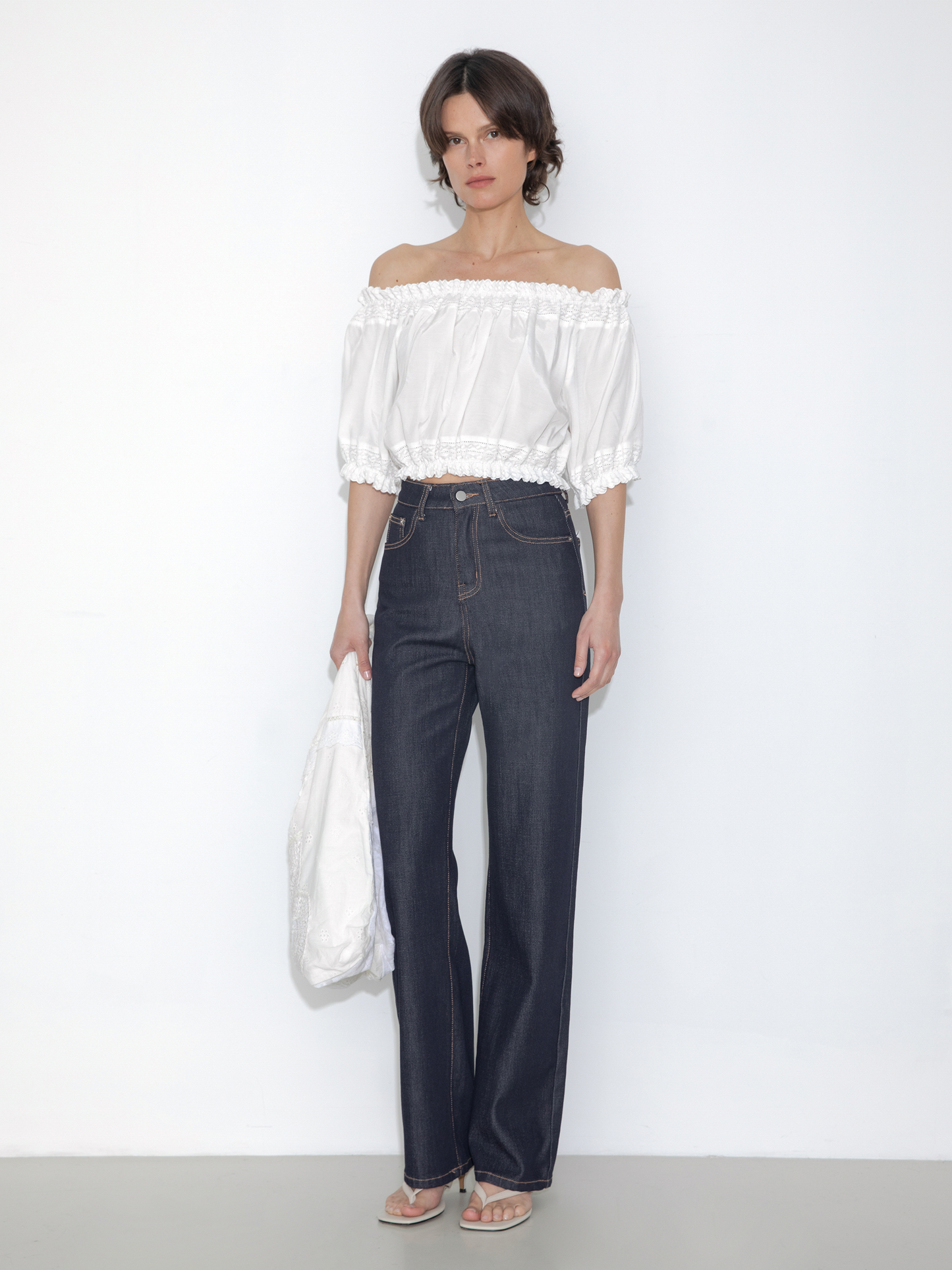 Off-Shoulder Cropped Top with Cut-Out Panels