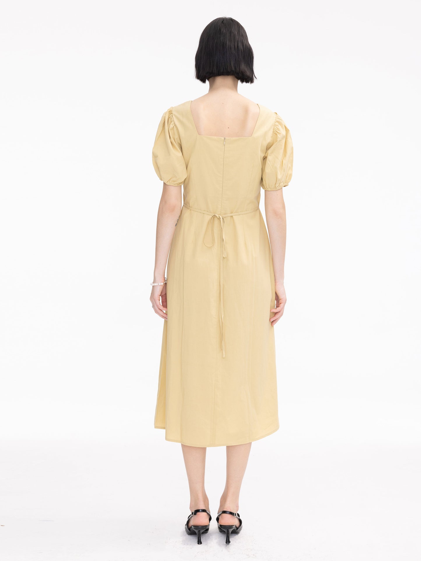 Sweetheart Neckline Puff Sleeve Midi Dress