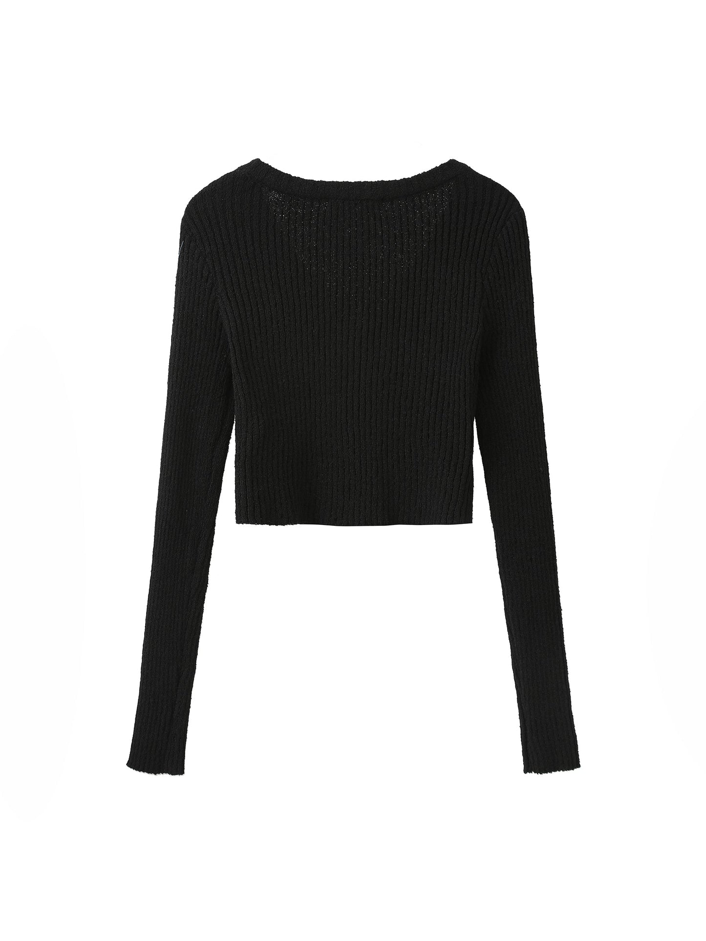 Cropped V-neck Rib Knit Cardigan