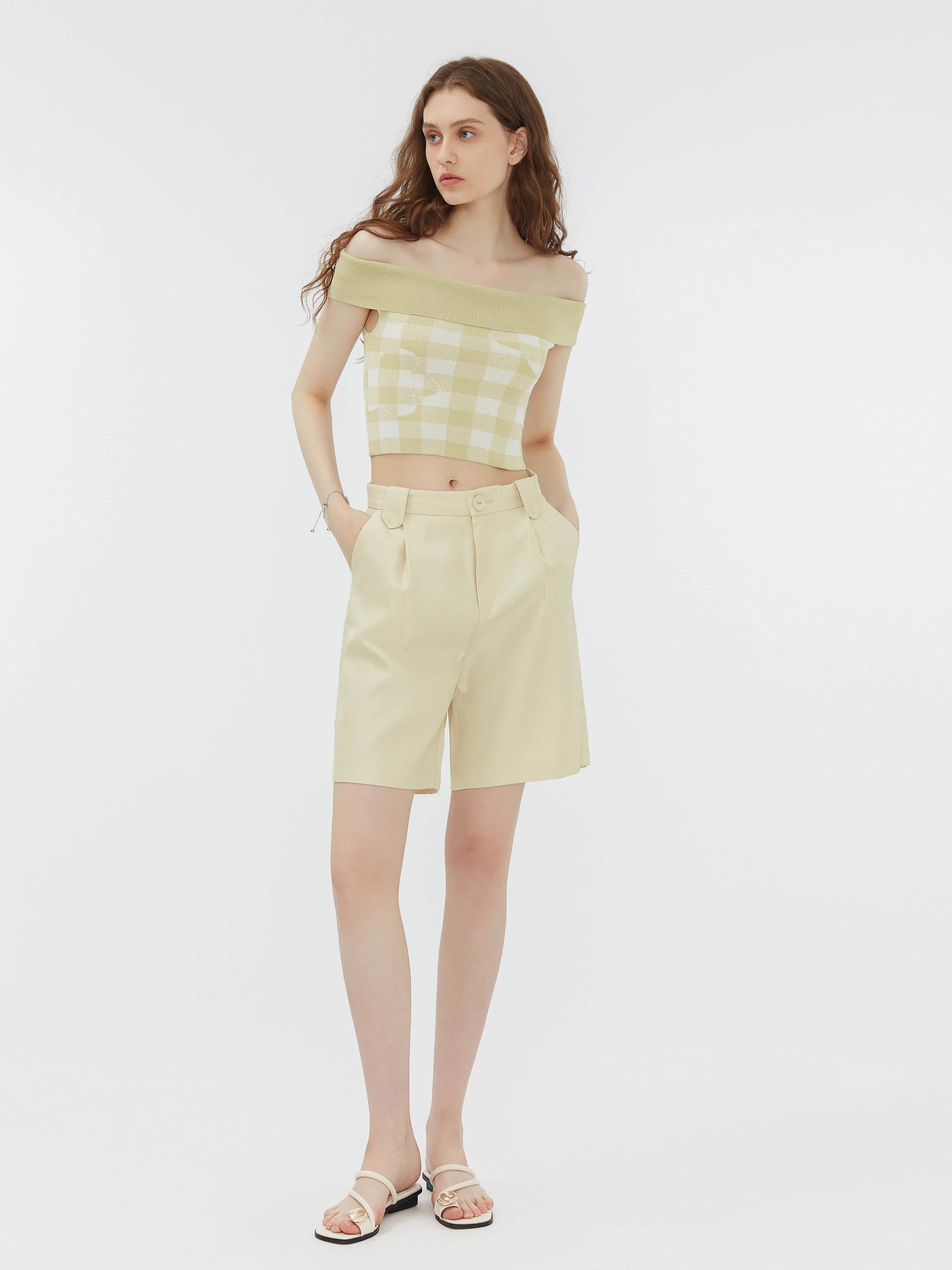 Light Yellow Tailored Bermuda Shorts