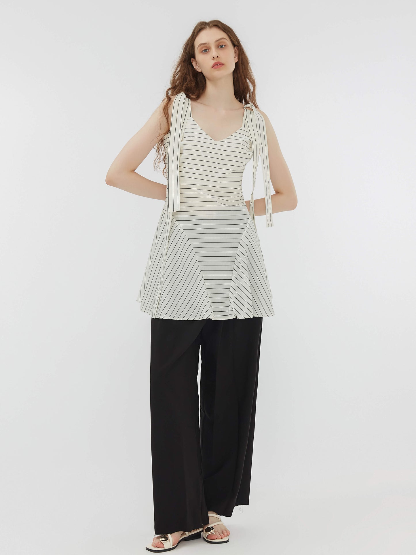 Striped Lace-Up Straps Draped Dress