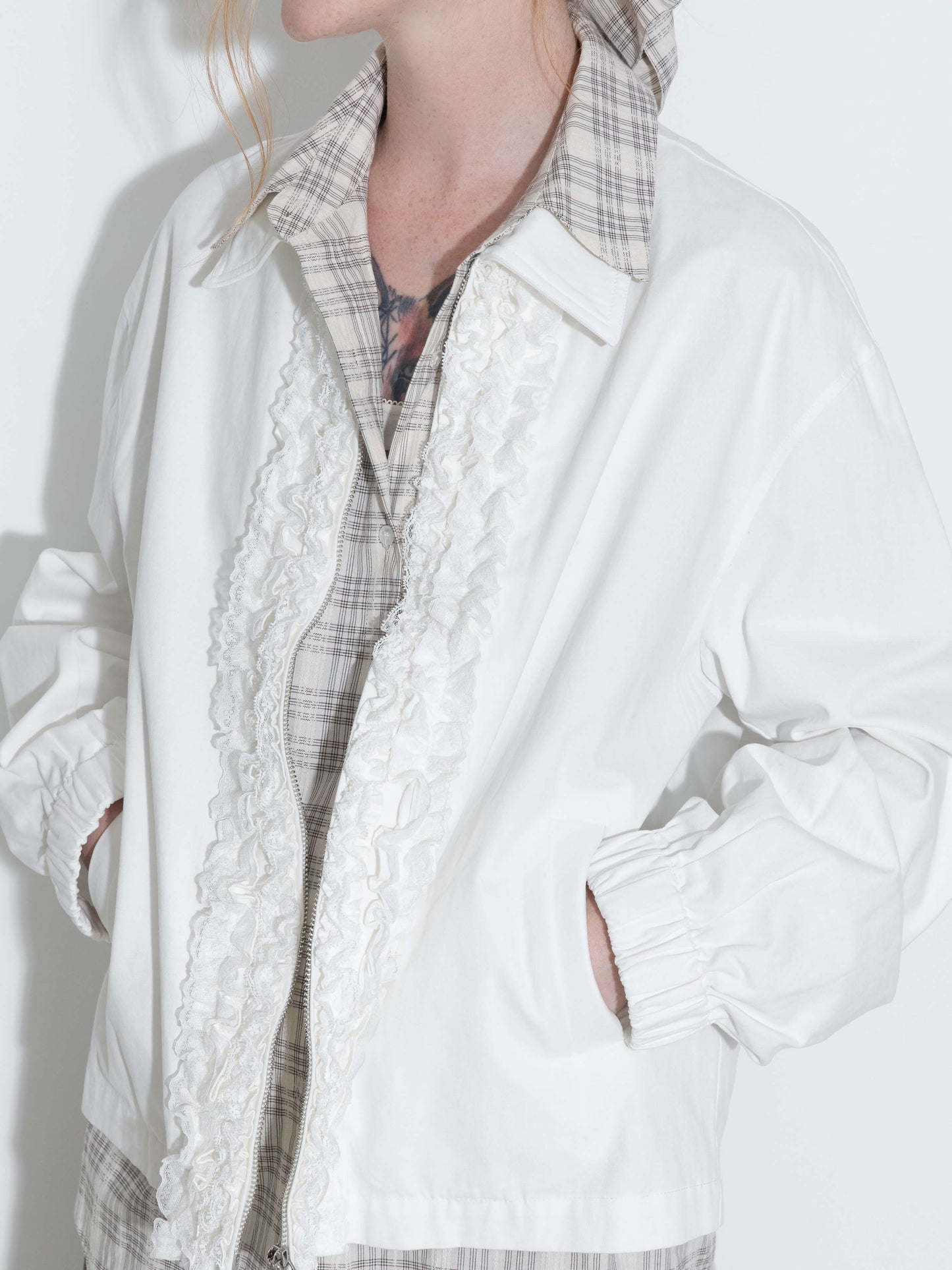 Cotton Ruffles Zipper Jacket with Elastic Cuffs