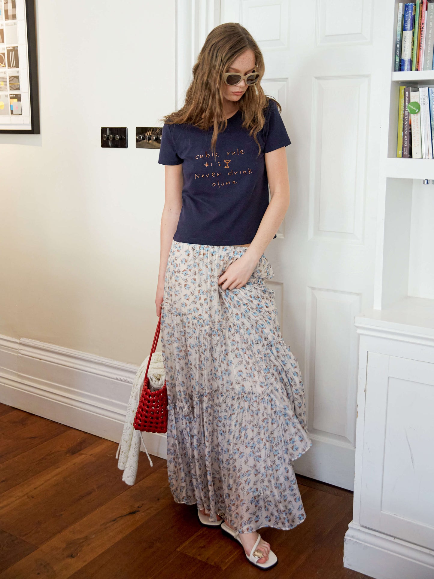 Cropped Letter Embroidered T-shirt