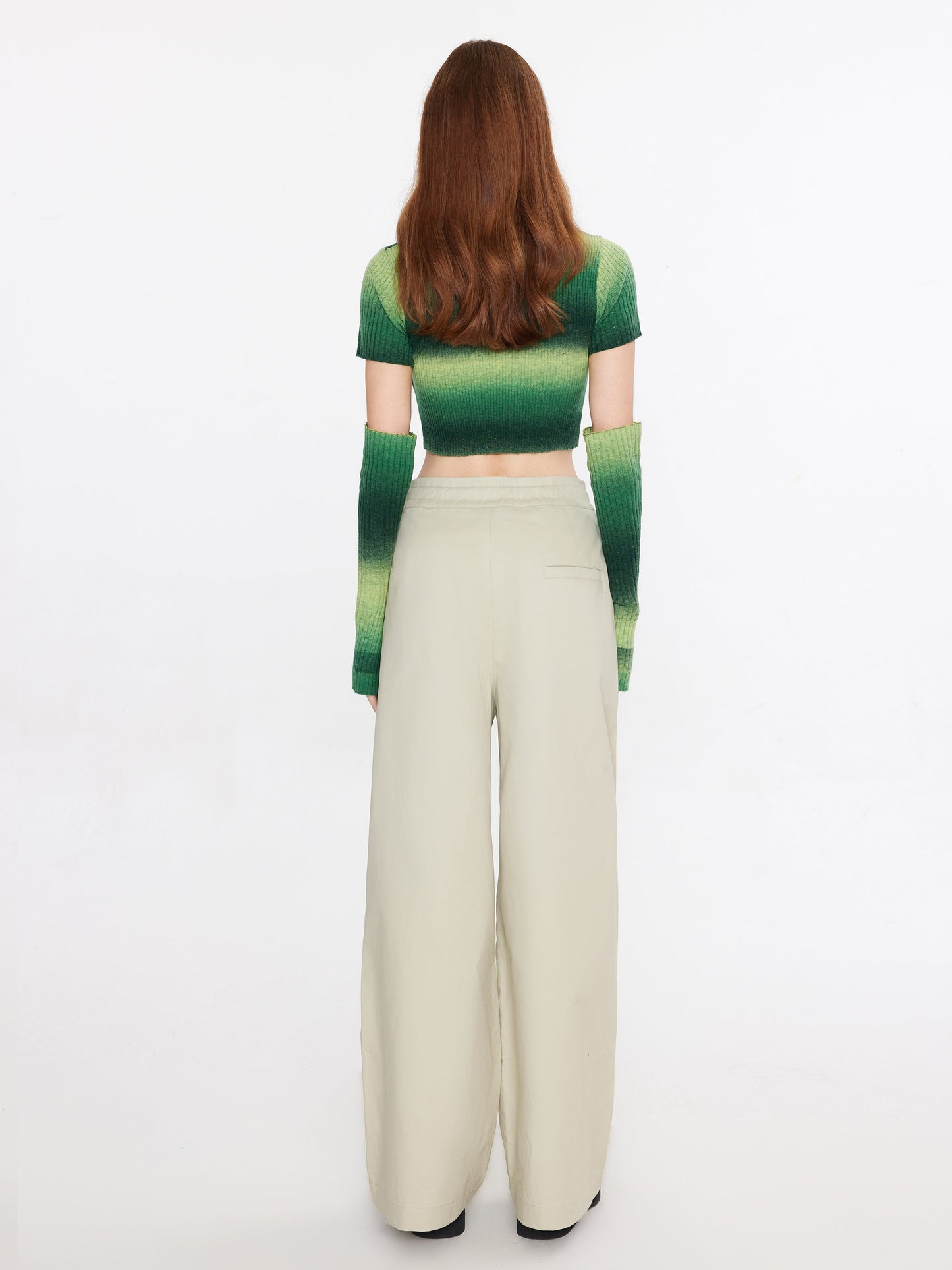 Striped Cropped Knit T-Shirt With Sleeves