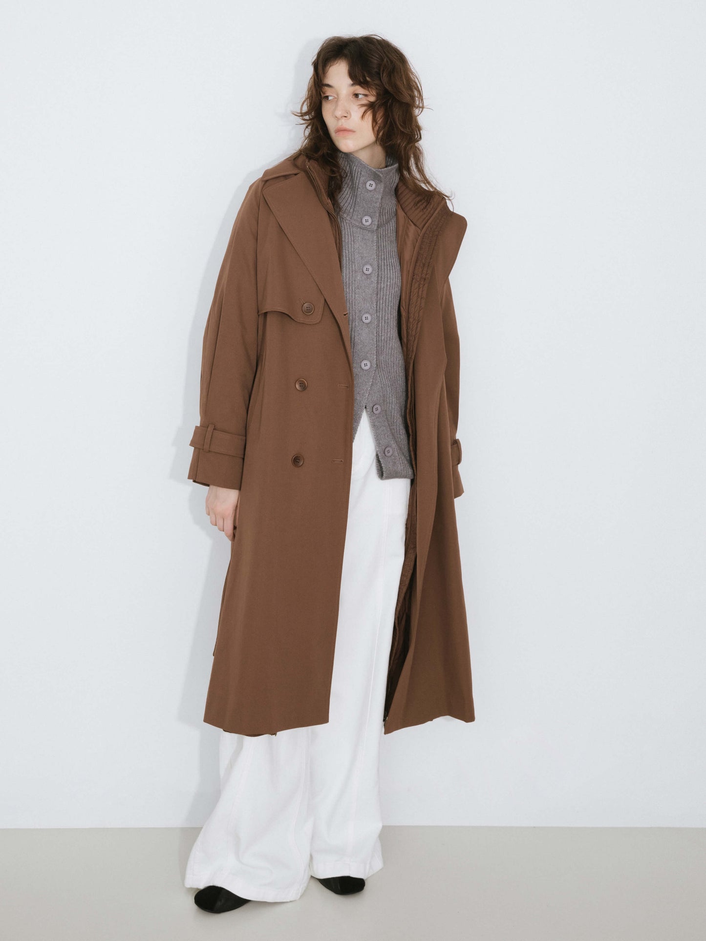 ONE BY CUBIC Double-Layer Long Trench Coat Style Down Coat