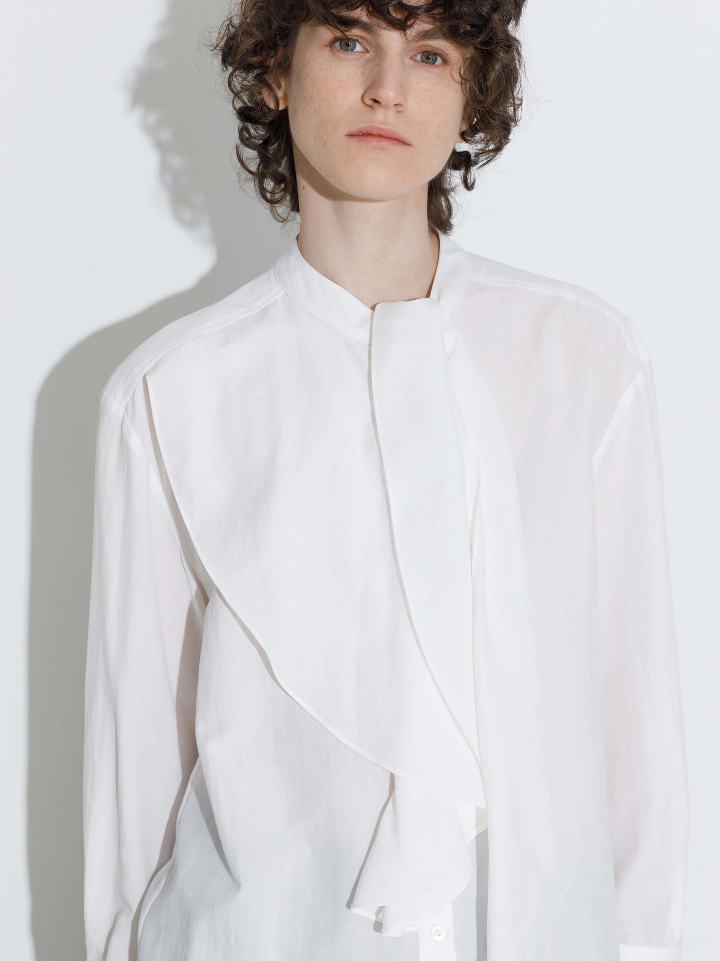 Ruffle Neck Tie Long Sleeve Shirt